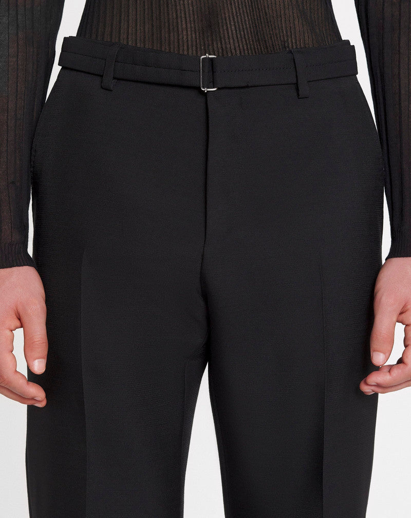 LANVIN MEN'S BLACK BELTED STRAIGHT LEG TROUSERS
