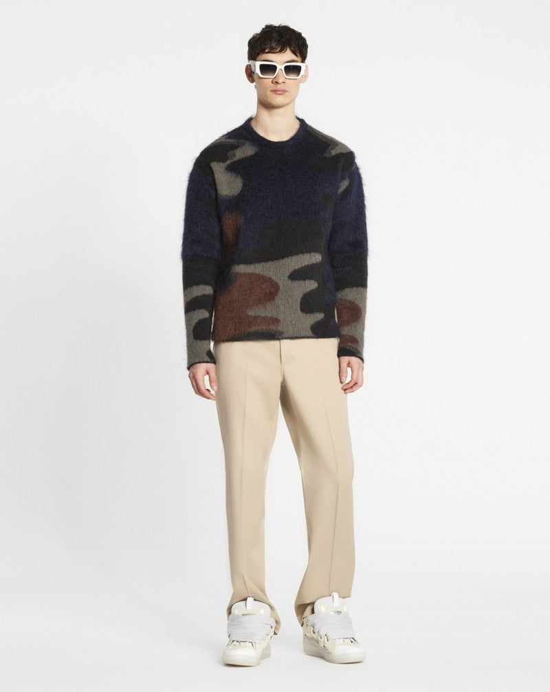 LANVIN MEN'S BEIGE WOOL STRAIGHT TROUSERS
