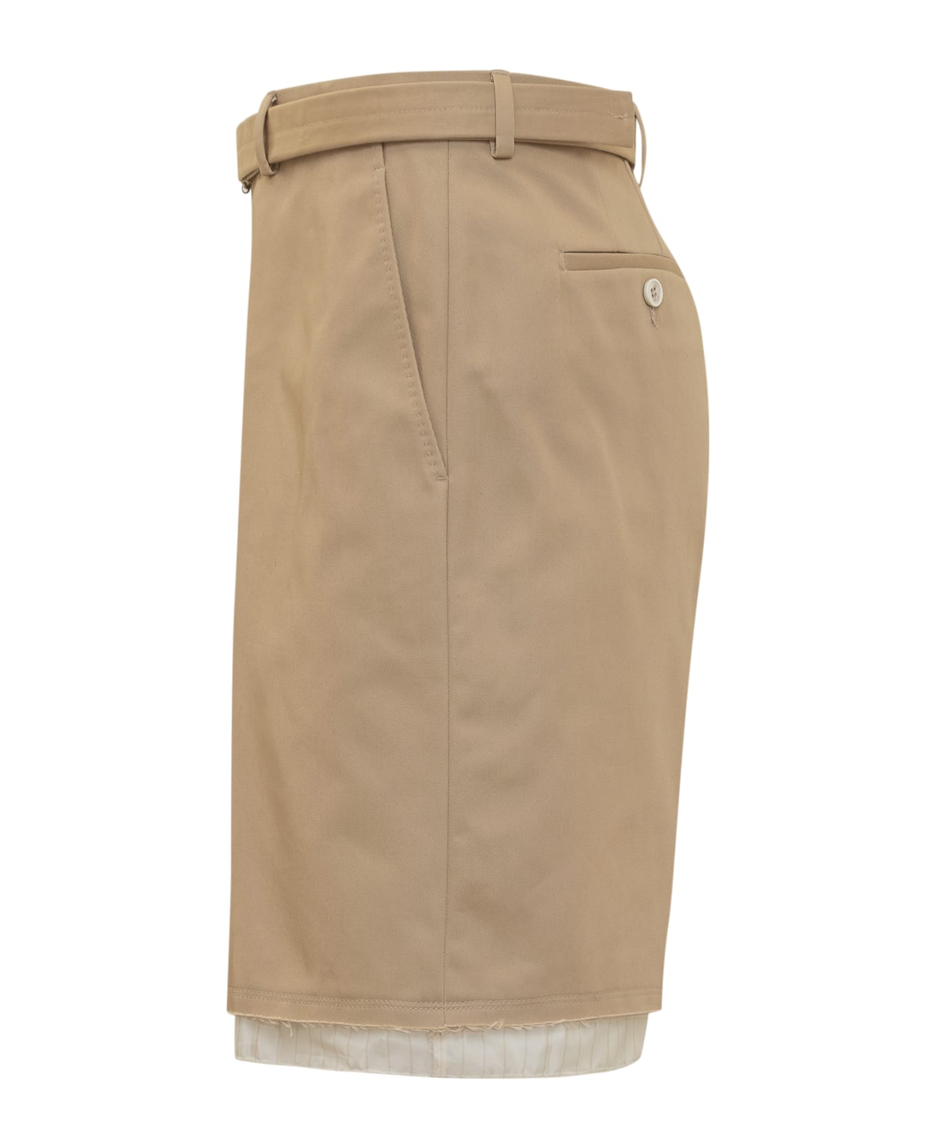 LANVIN MEN'S BEIGE TAILORED SHORTS WITH RAW EDGES