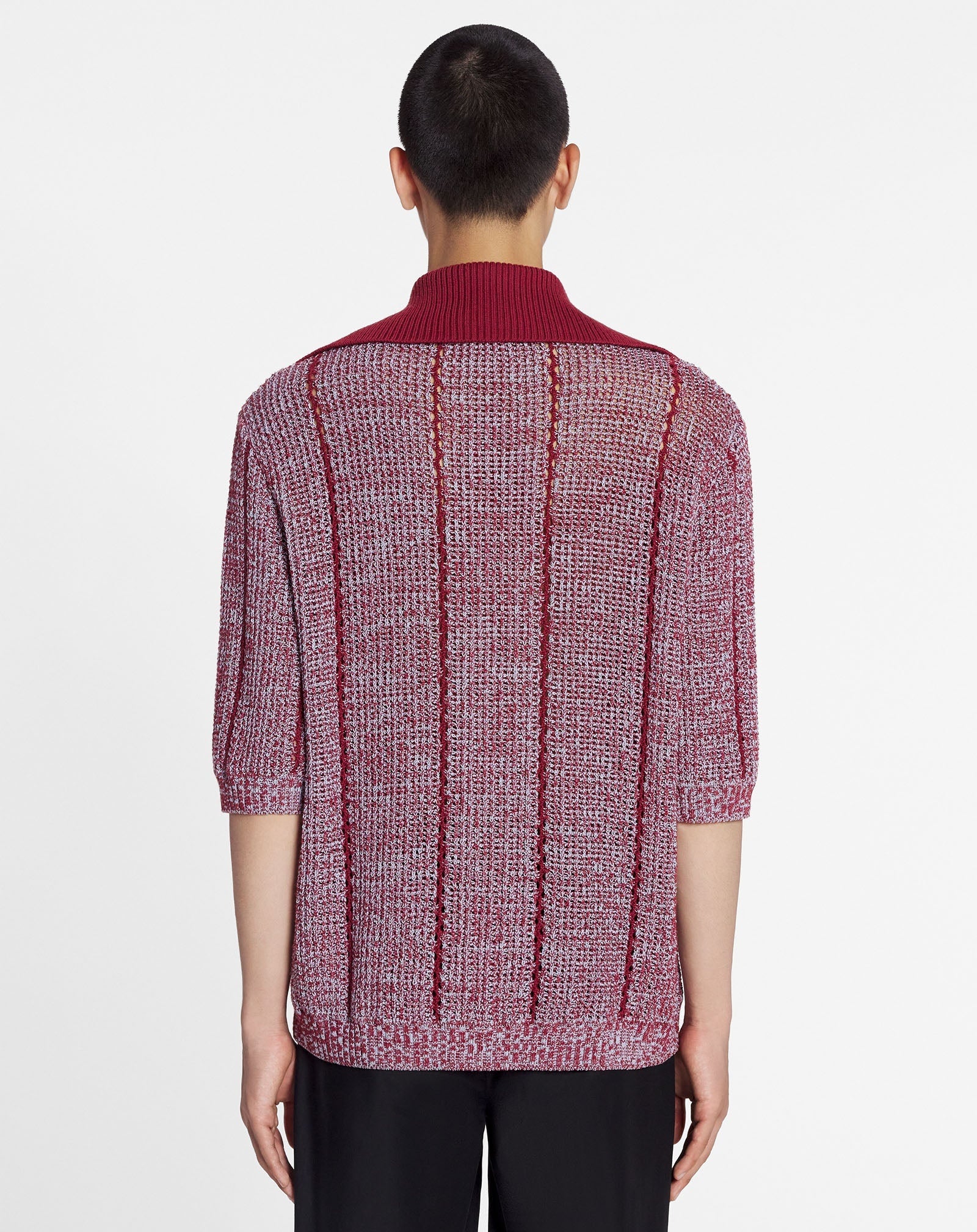 LANVIN MEN'S RED MULTICOLOR LACE KNIT CARDIGAN