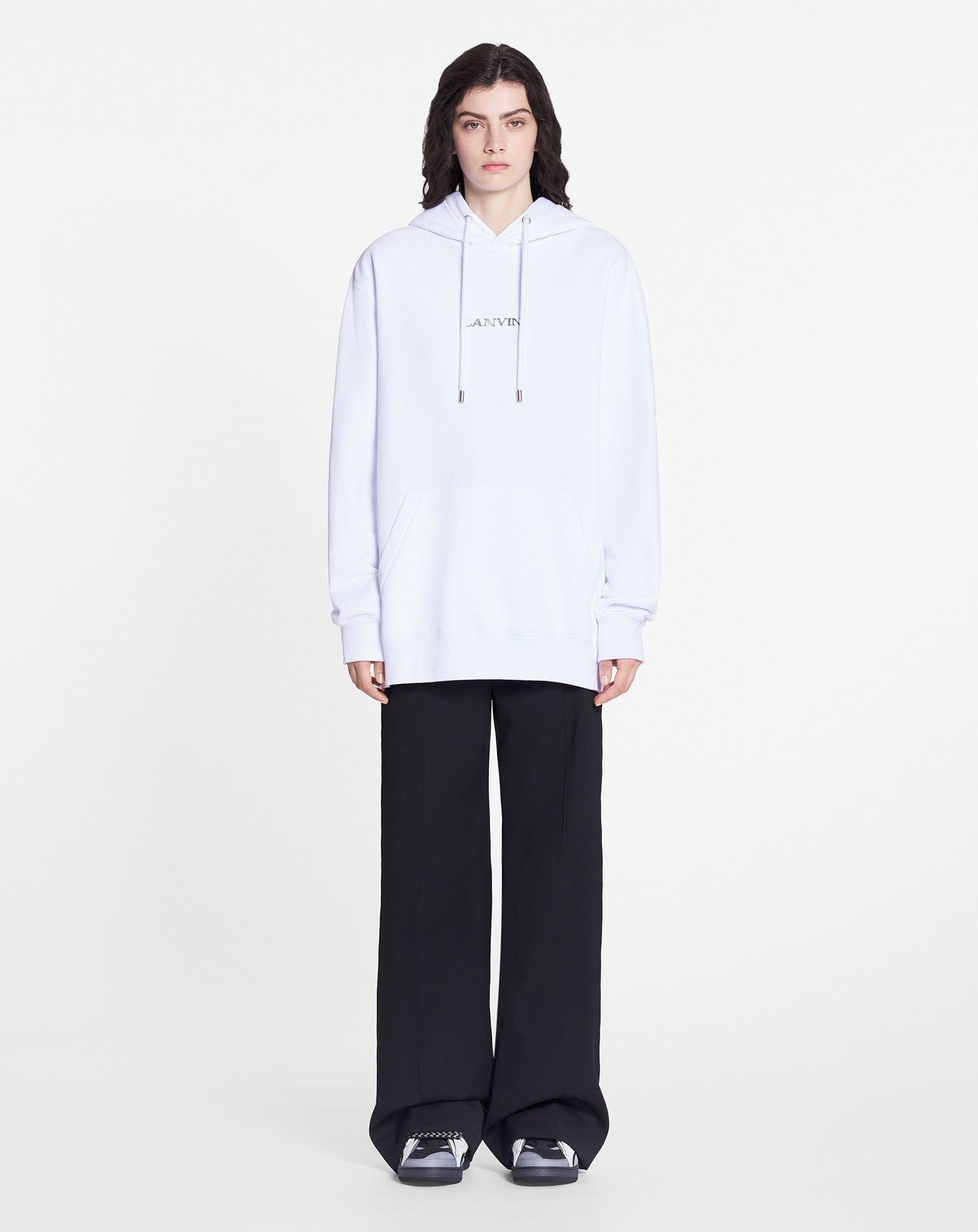 LANVIN UNISEX'S OPTIC WHITE EMBROIDERED OVERSIZED HOODIE