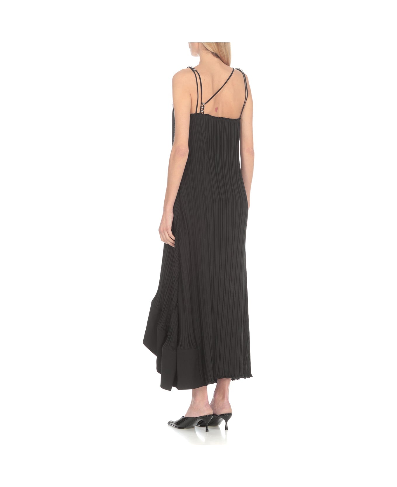 LANVIN WOMEN'S BLACK PLEATED LONG STRAP DRESS