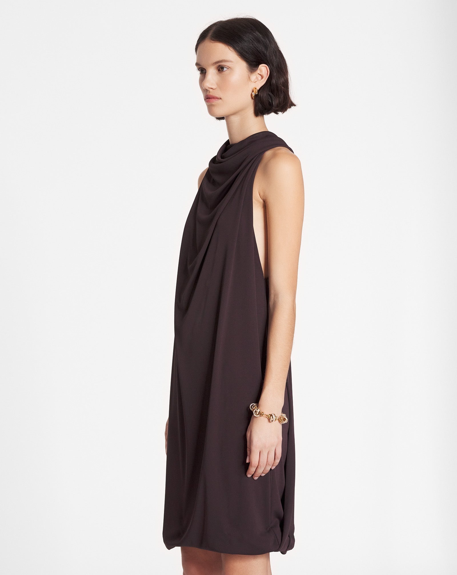 LANVIN WOMEN'S DARK BROWN TWISTED BACK DRESS