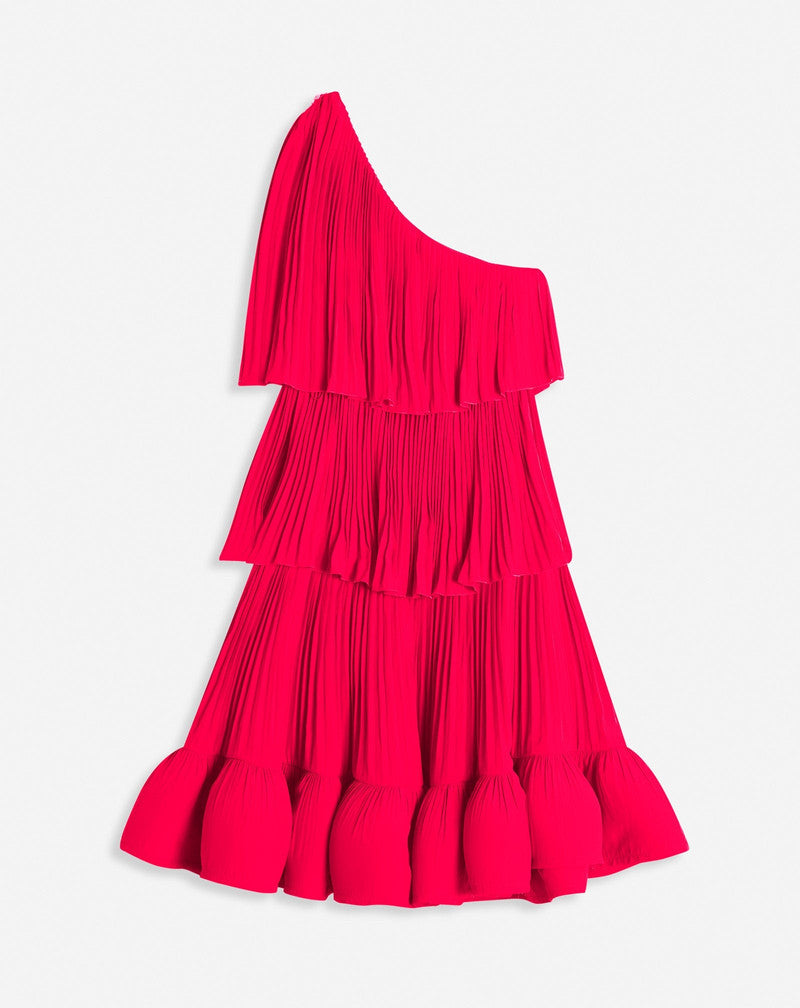 LANVIN WOMEN'S RED ASYMMETRIC LAYERED SHORT DRESS