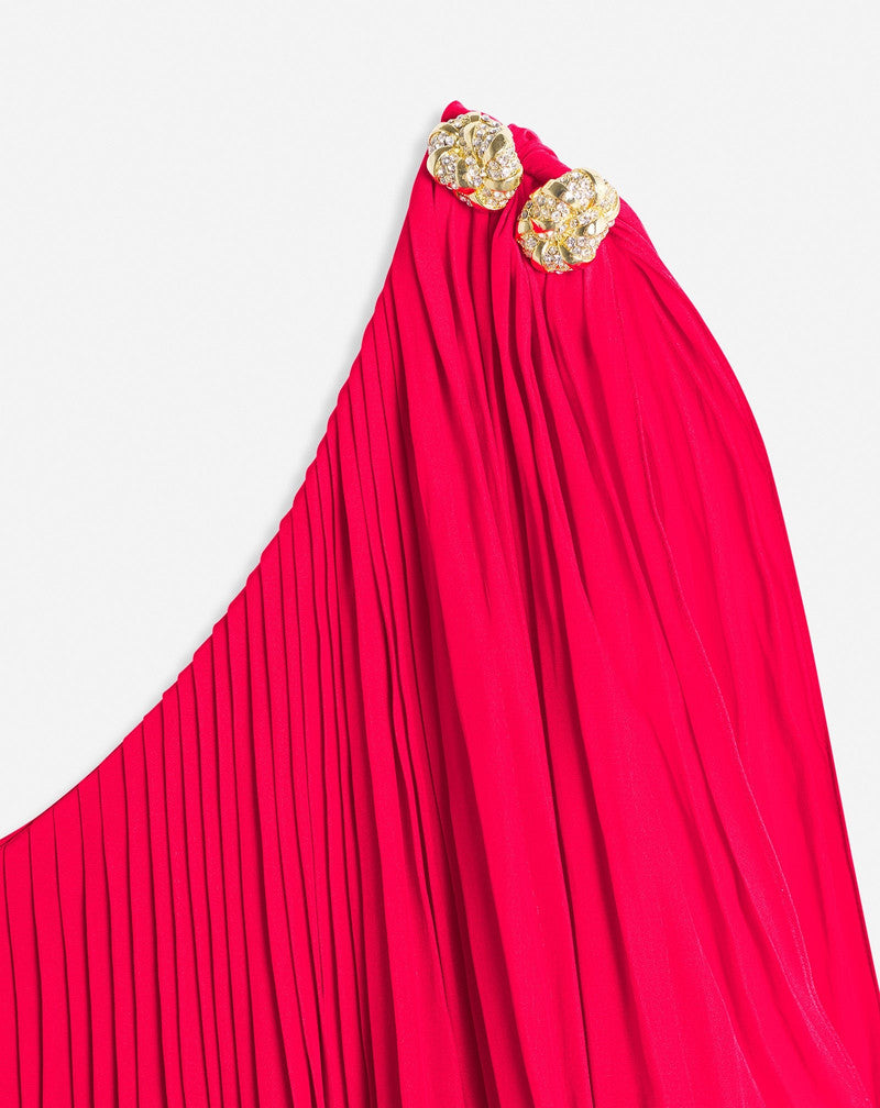 LANVIN WOMEN'S RED ASYMMETRIC LAYERED SHORT DRESS