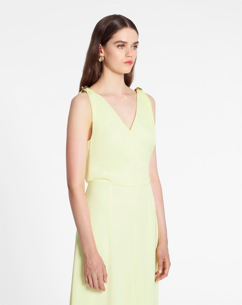 LANVIN WOMEN'S CITRON SLEEVELESS V-NECK MIDI DRESS