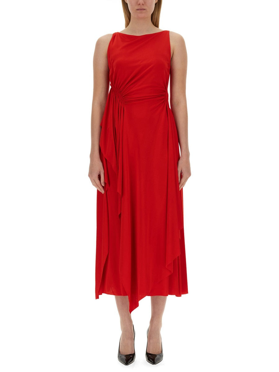 LANVIN WOMEN'S RED SLEEVELESS DRAPED DRESS