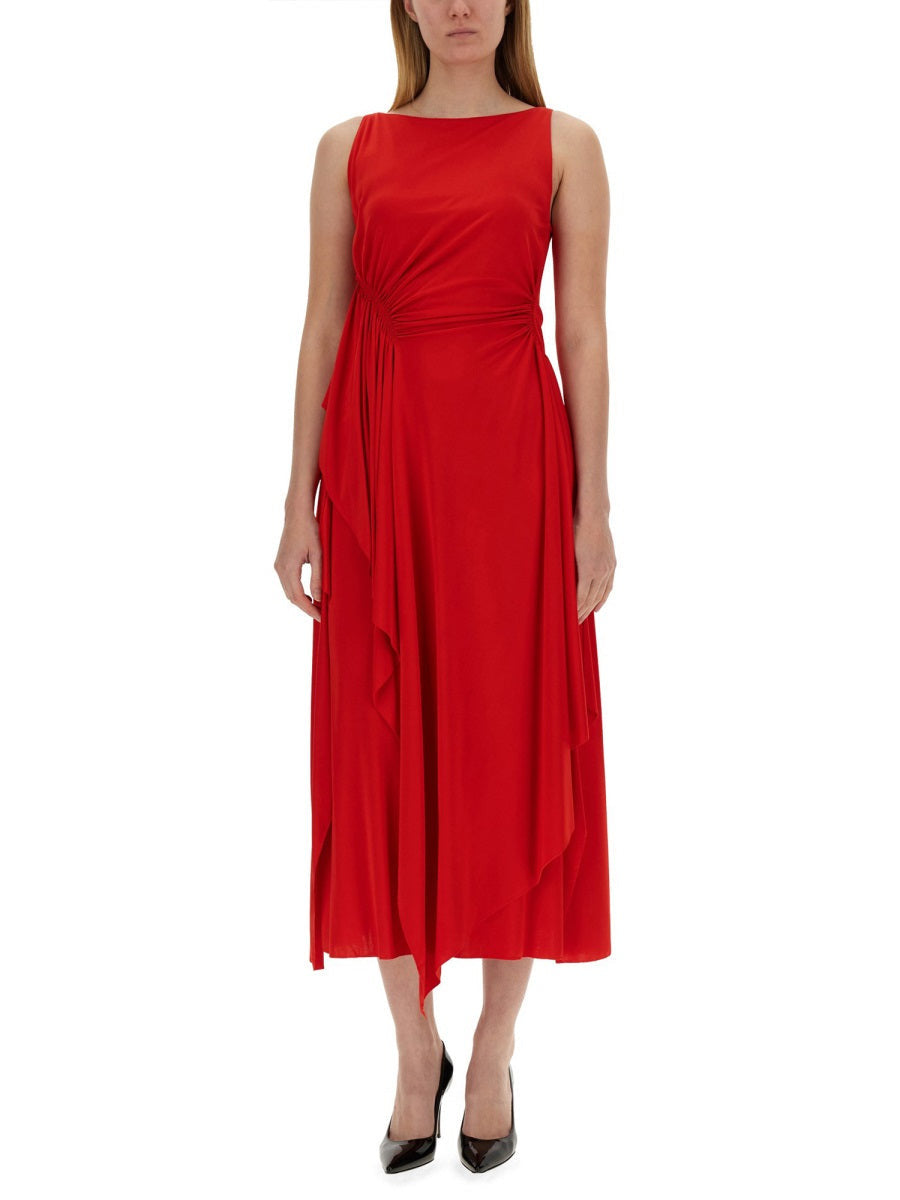 LANVIN WOMEN'S RED SLEEVELESS DRAPED DRESS