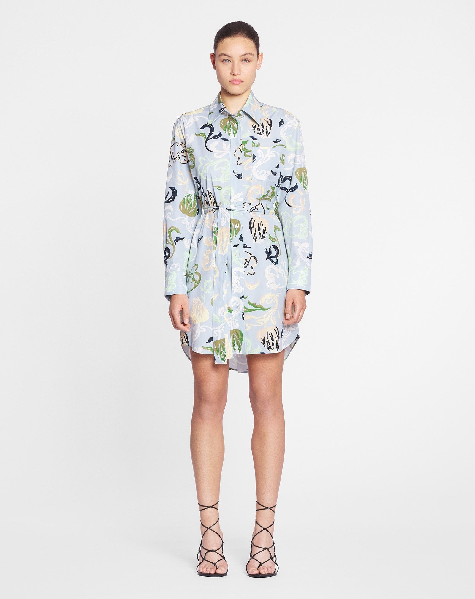 LANVIN WOMEN'S AZUR ABSTRACT PRINT TIE-WAIST DRESS