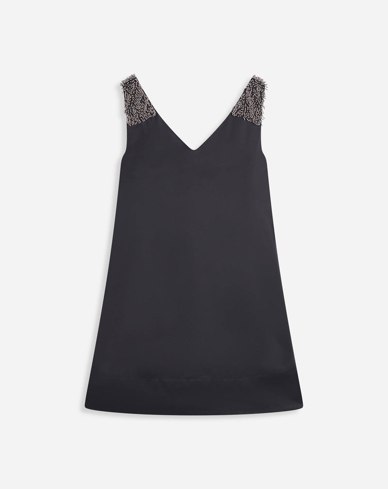 LANVIN WOMEN'S BLACK EMBROIDERED V-NECK DRESS