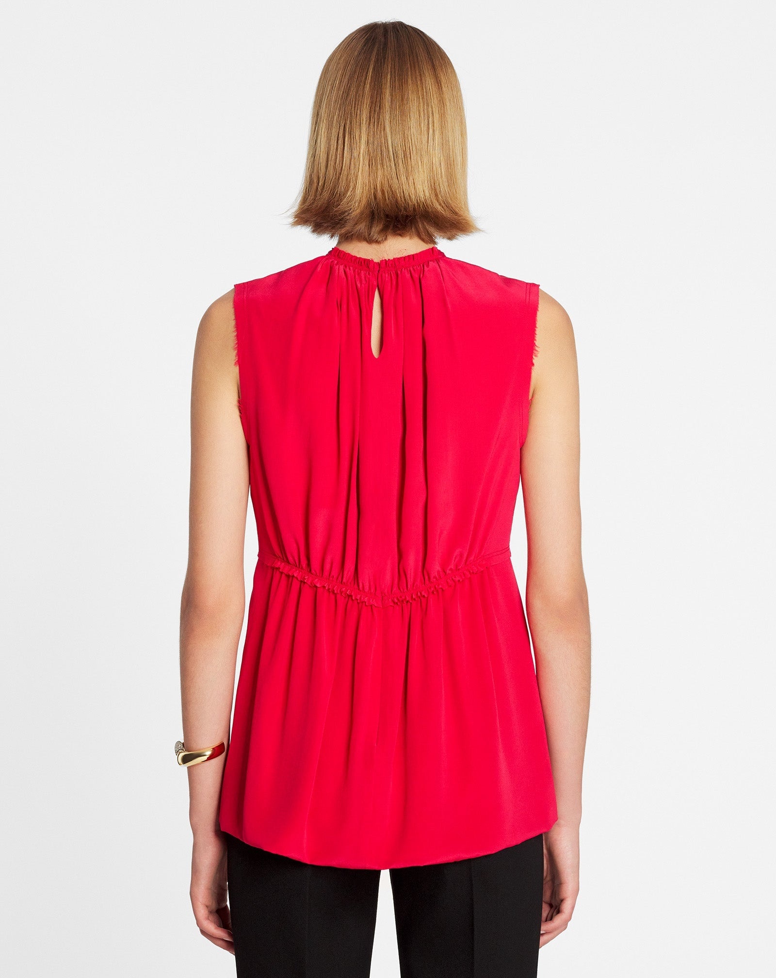 LANVIN WOMEN'S RED SILK SLEEVELESS WAISTED TOP
