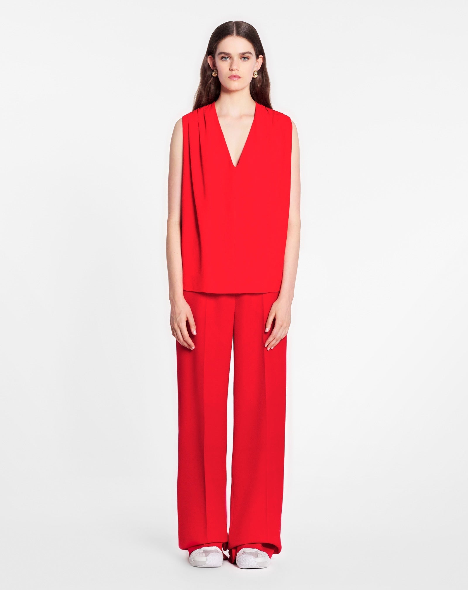LANVIN WOMEN'S RED SILK SLEEVELESS BLOUSE