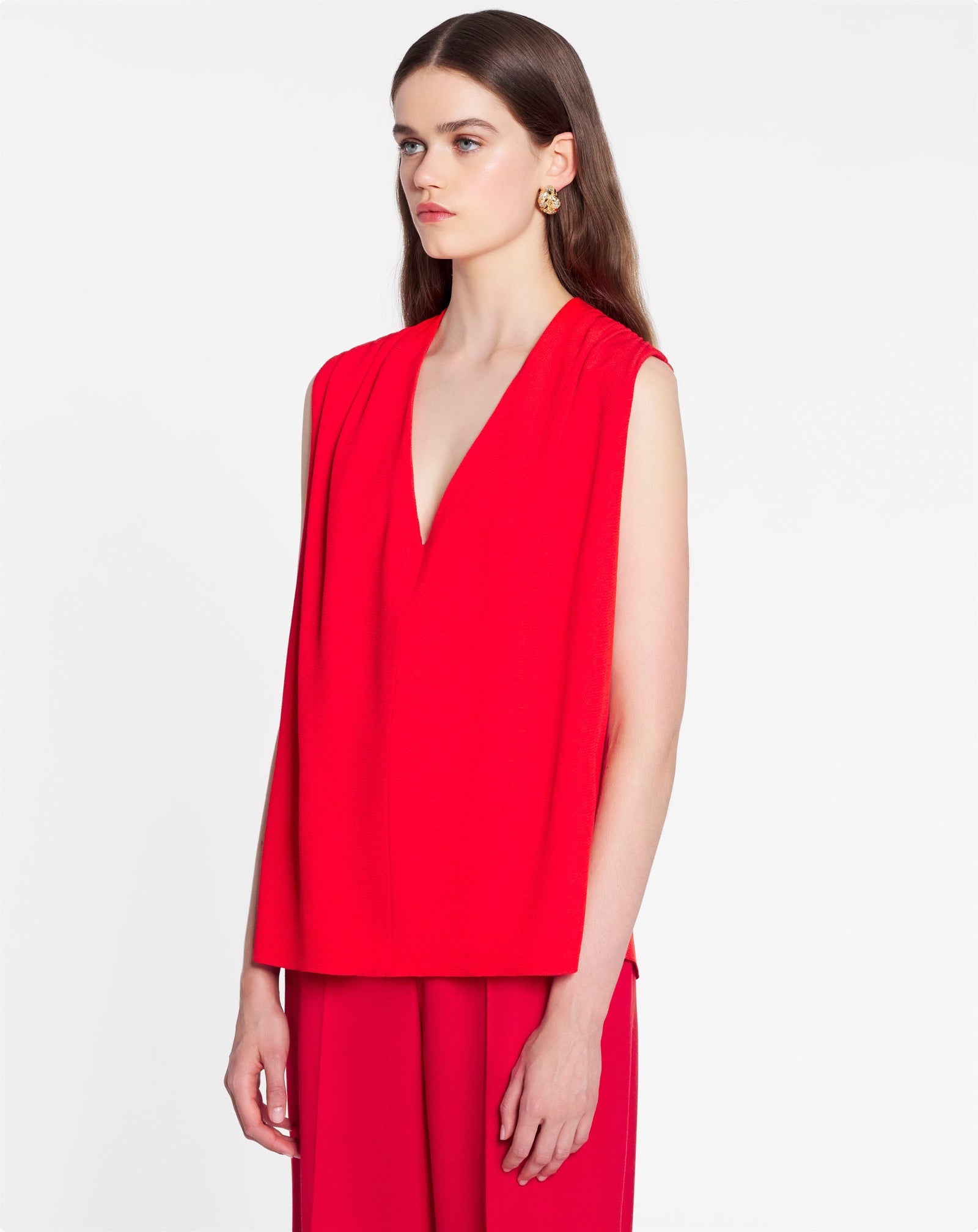 LANVIN WOMEN'S RED SILK SLEEVELESS BLOUSE