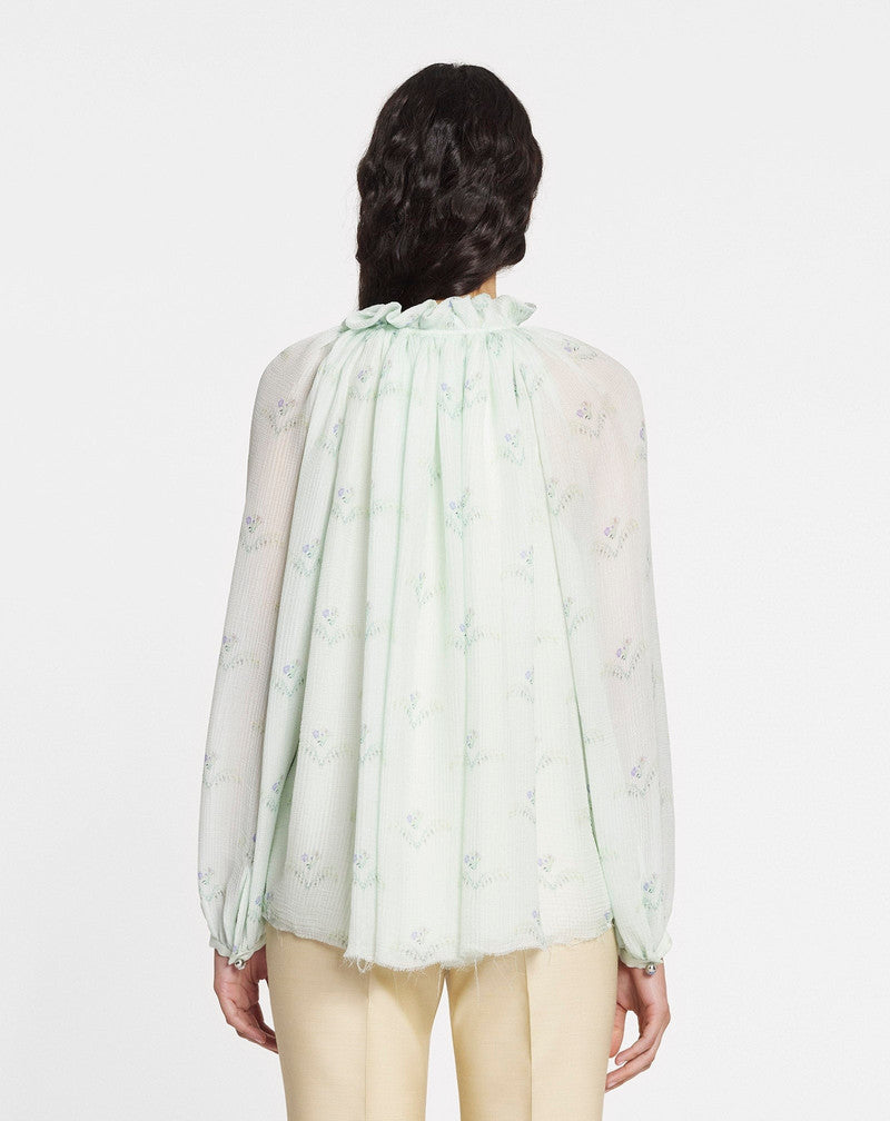 LANVIN WOMEN'S MINT SILK FLARE SLEEVE BLOUSE