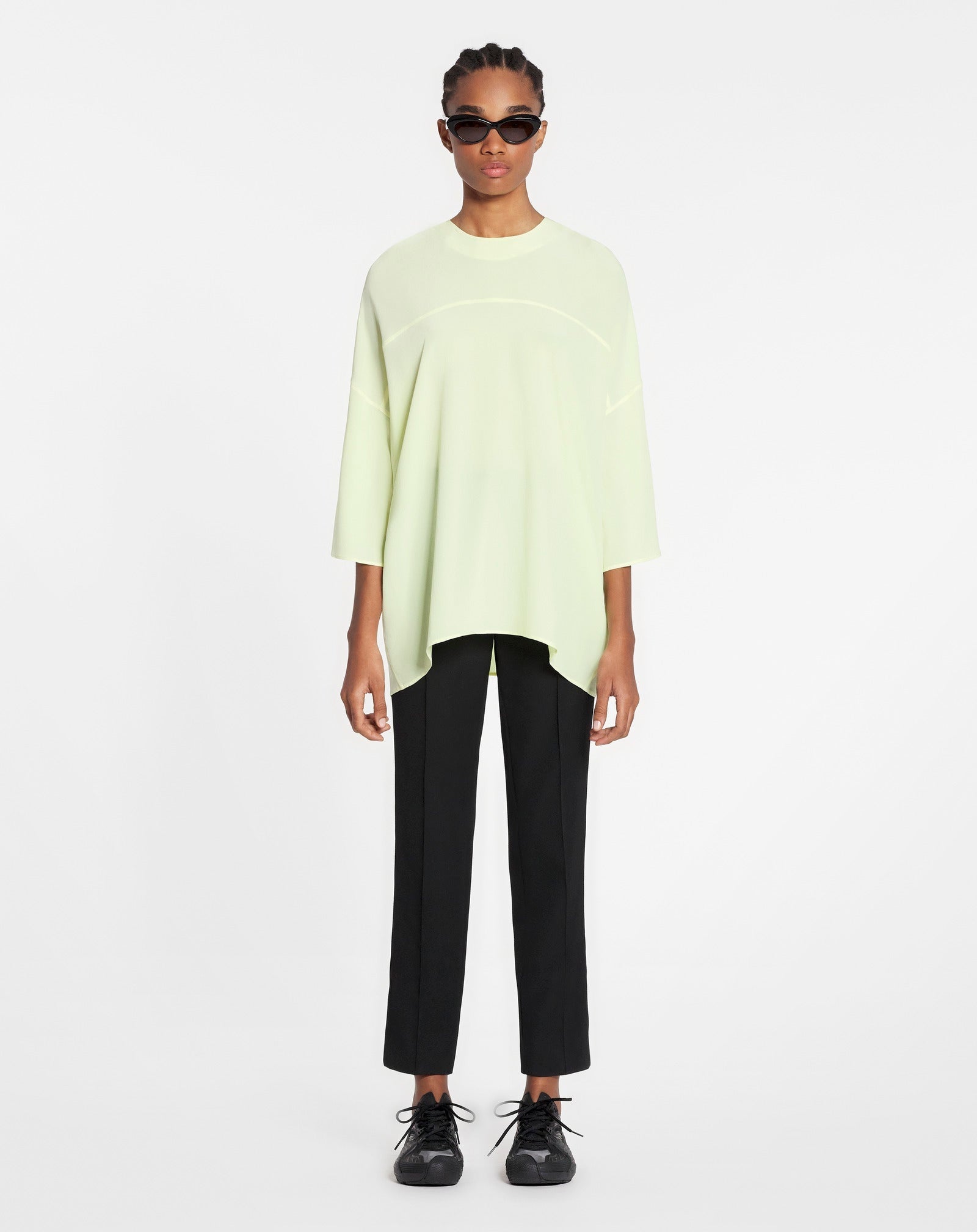 LANVIN WOMEN'S CITRON SILK ROUND NECK BLOUSE