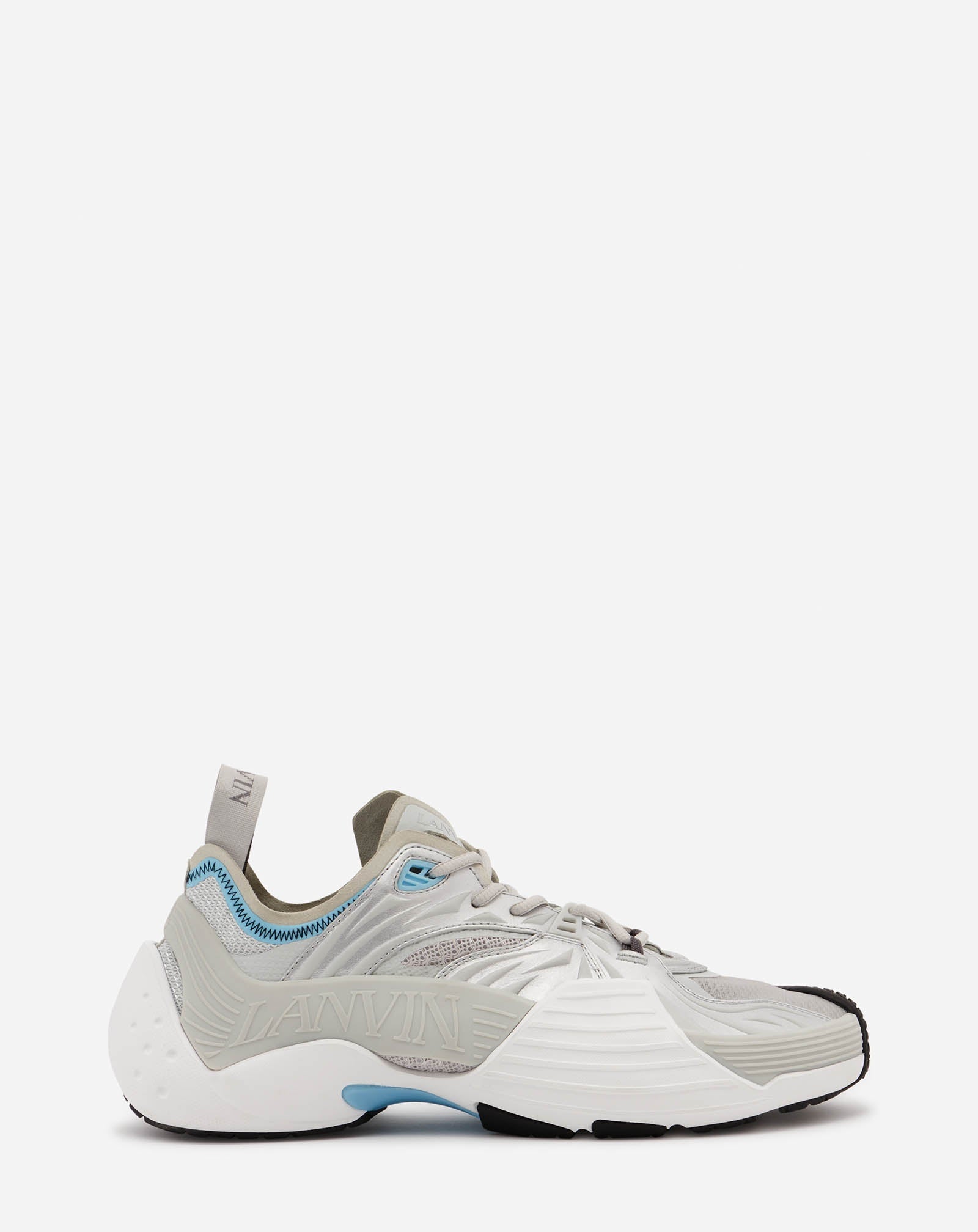 LANVIN MEN'S GRAY LOW-TOP SNEAKERS WITH TEXTURED DETAILS