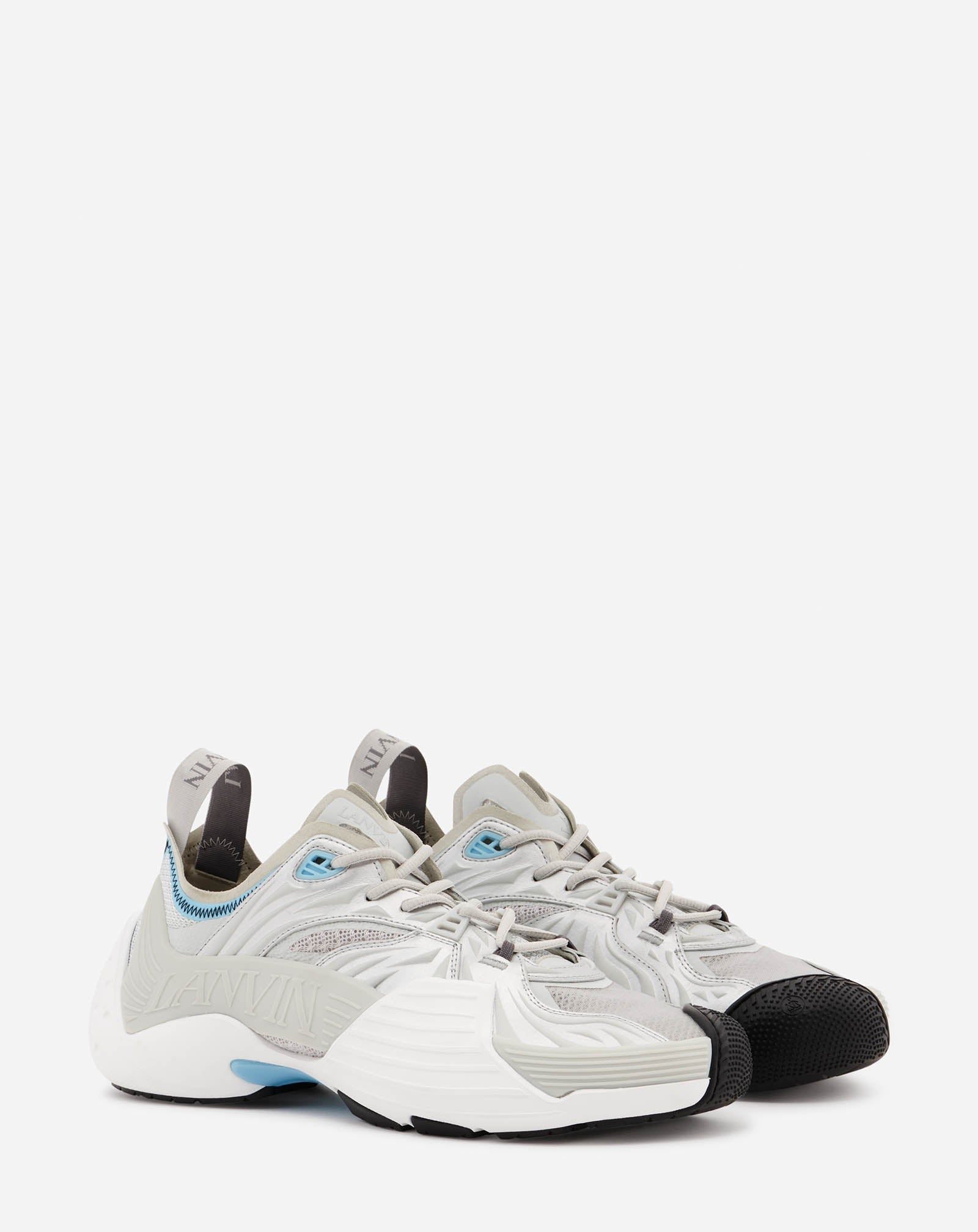 LANVIN MEN'S GRAY LOW-TOP SNEAKERS WITH TEXTURED DETAILS