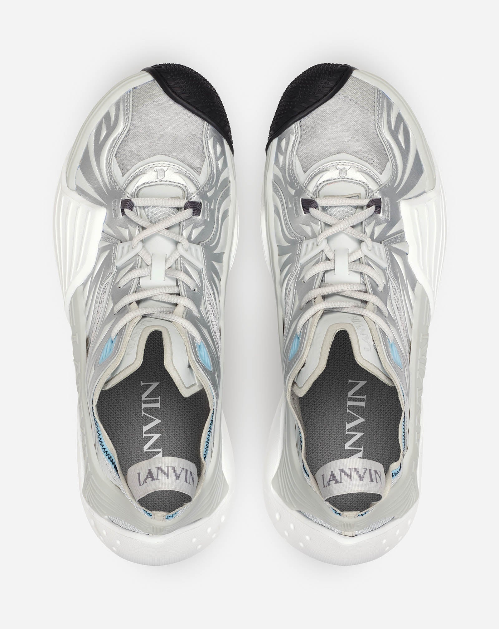 LANVIN MEN'S GRAY LOW-TOP SNEAKERS WITH TEXTURED DETAILS
