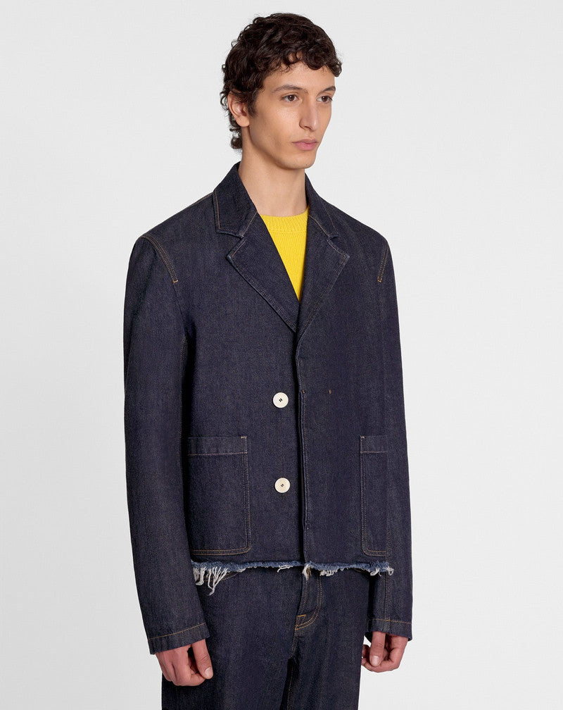 LANVIN MEN'S NAVY DENIM TAILORED JACKET