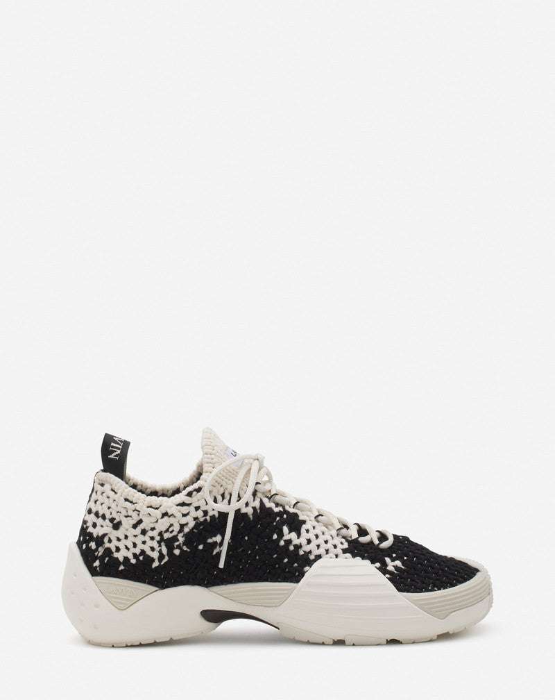 LANVIN MEN'S ECRU NOIR KNIT SNEAKERS