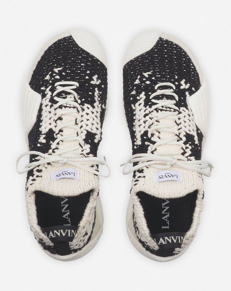 LANVIN MEN'S ECRU NOIR KNIT SNEAKERS