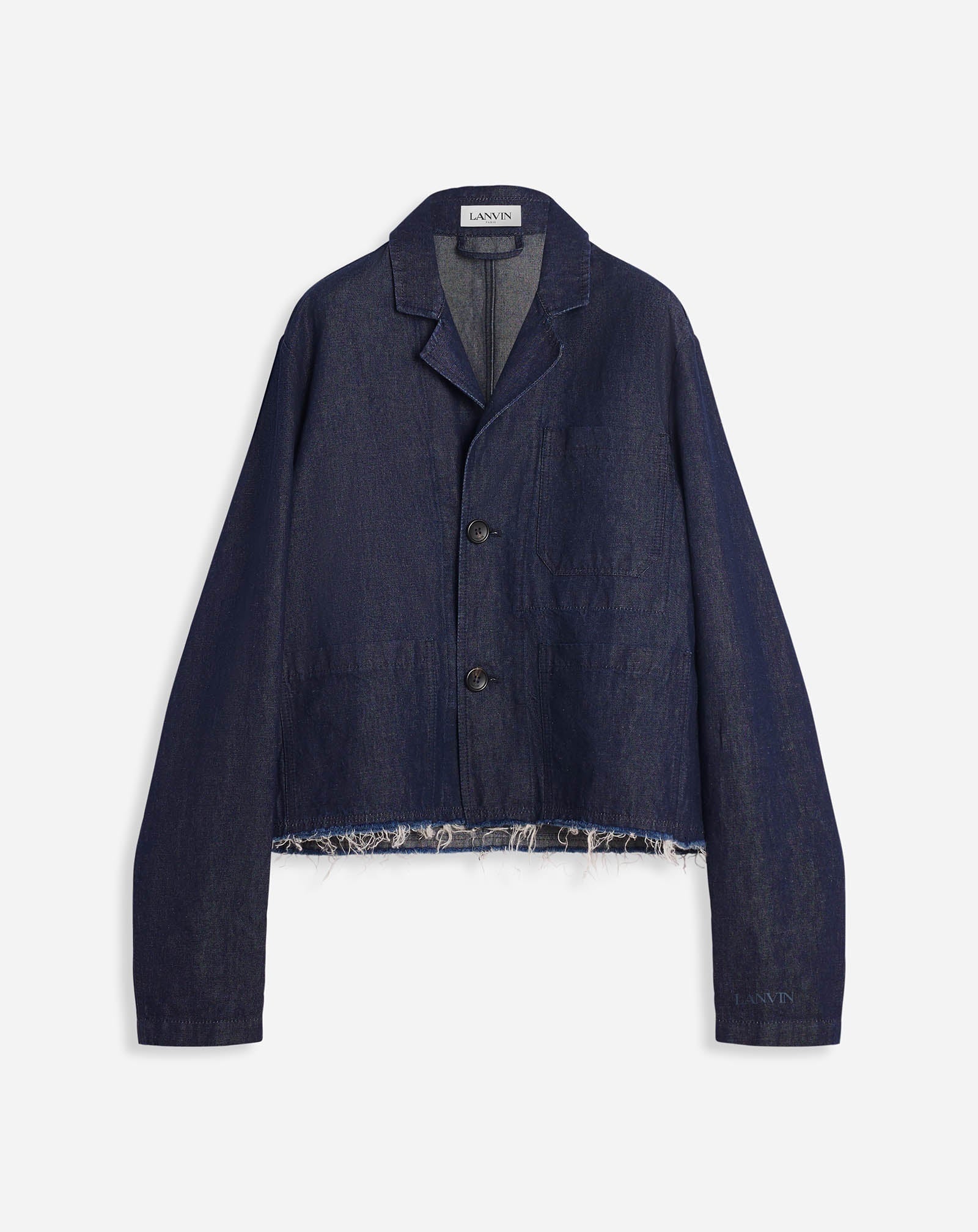 LANVIN MEN'S NAVY LINEN BLEND DENIM JACKET
