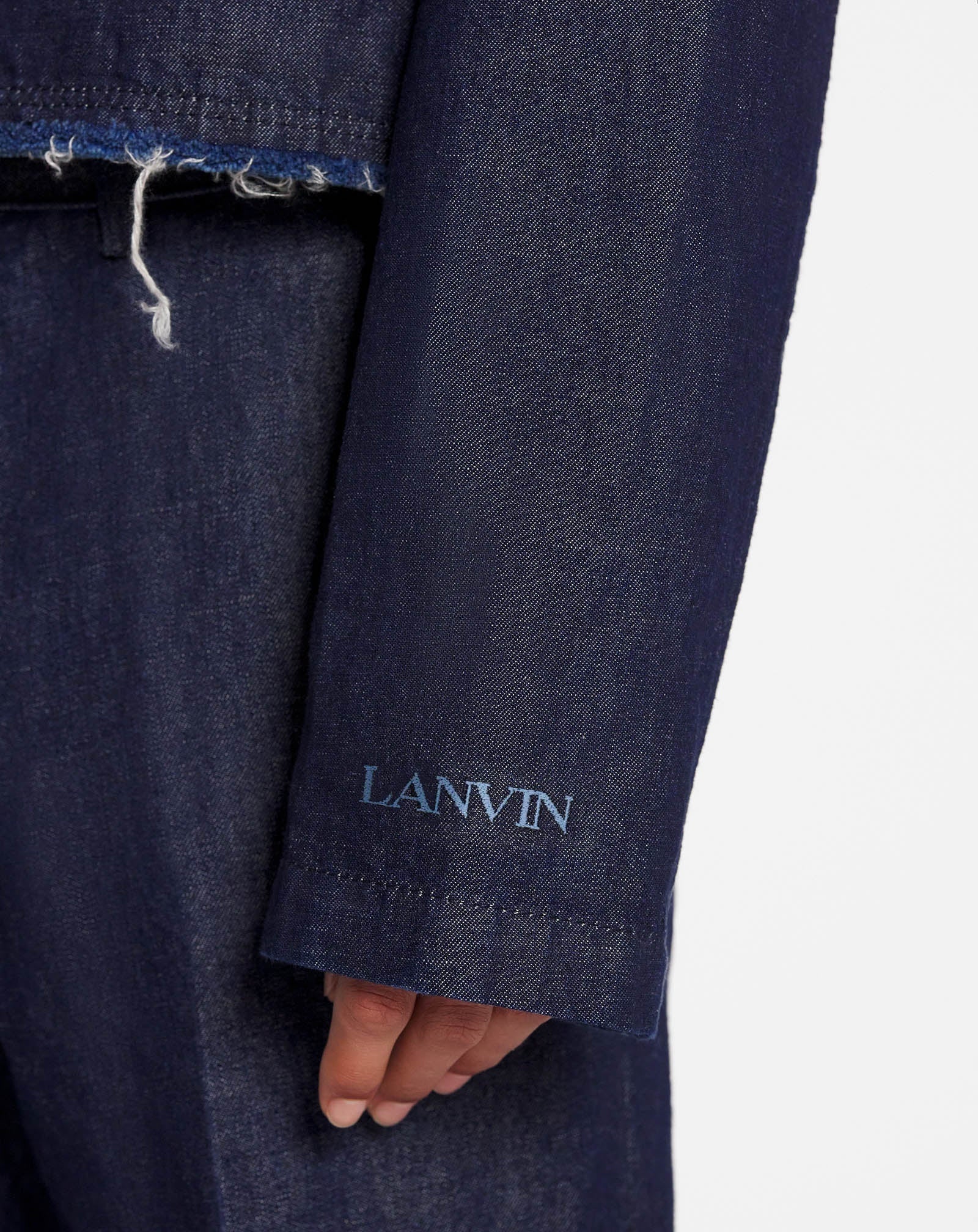 LANVIN MEN'S NAVY LINEN BLEND DENIM JACKET