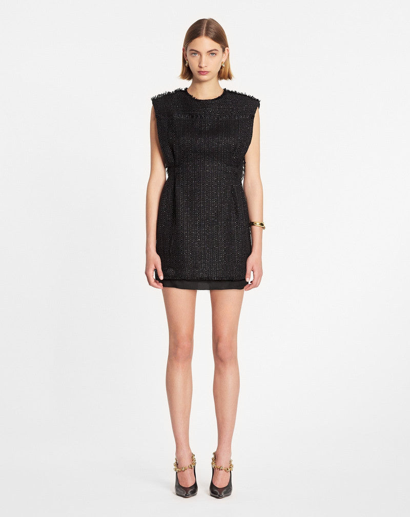 LANVIN WOMEN'S BLACK TEXTURED SHIFT MINI DRESS