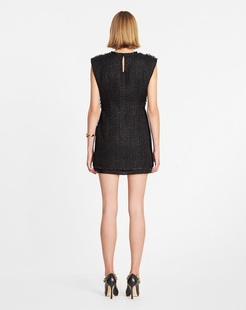 LANVIN WOMEN'S BLACK TEXTURED SHIFT MINI DRESS
