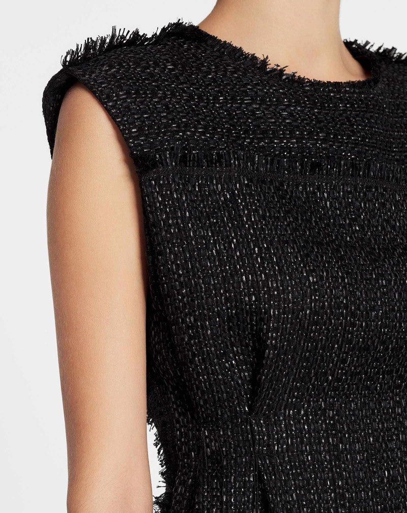 LANVIN WOMEN'S BLACK TEXTURED SHIFT MINI DRESS