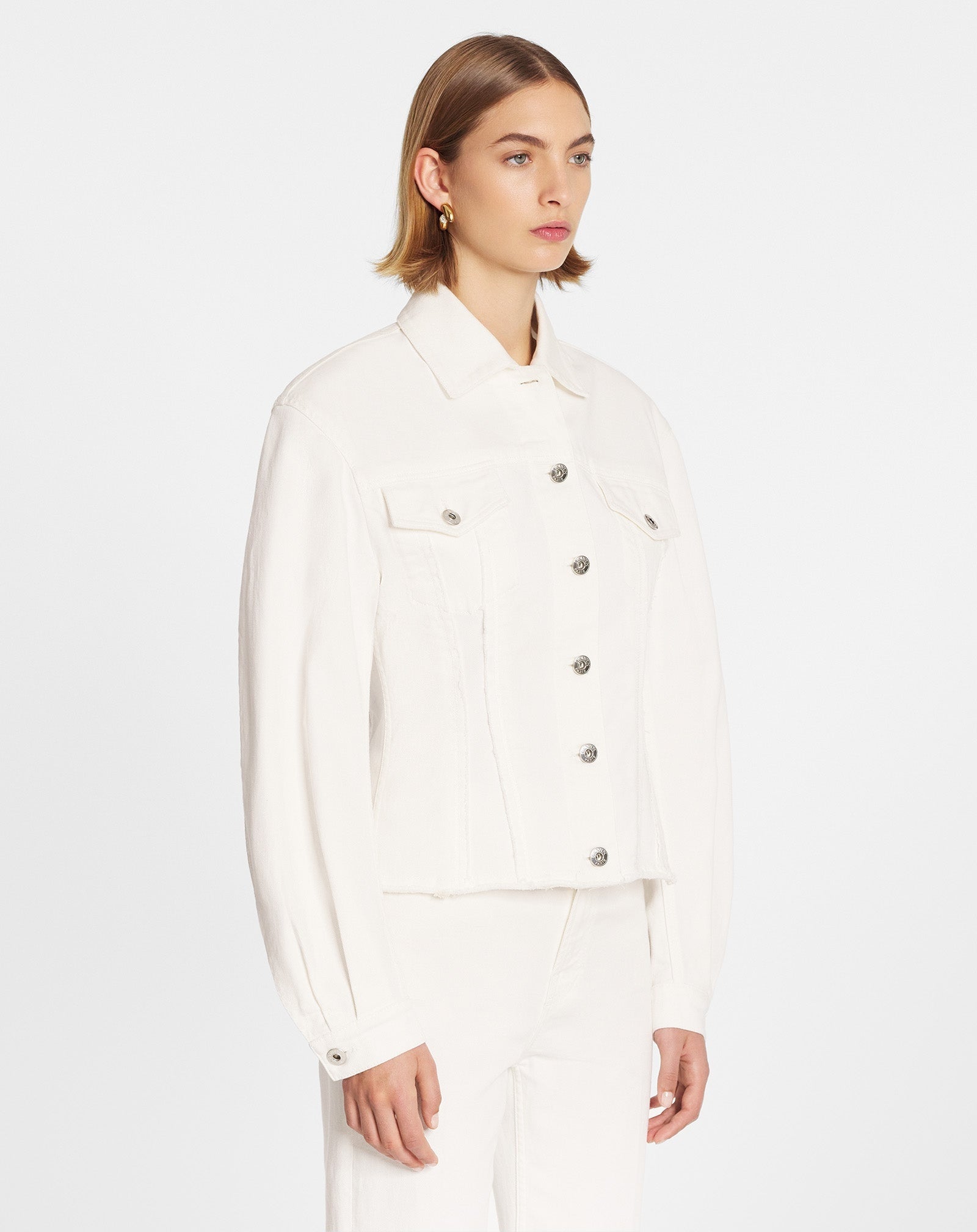 LANVIN WOMEN'S OPTIC WHITE FITTED DENIM JACKET