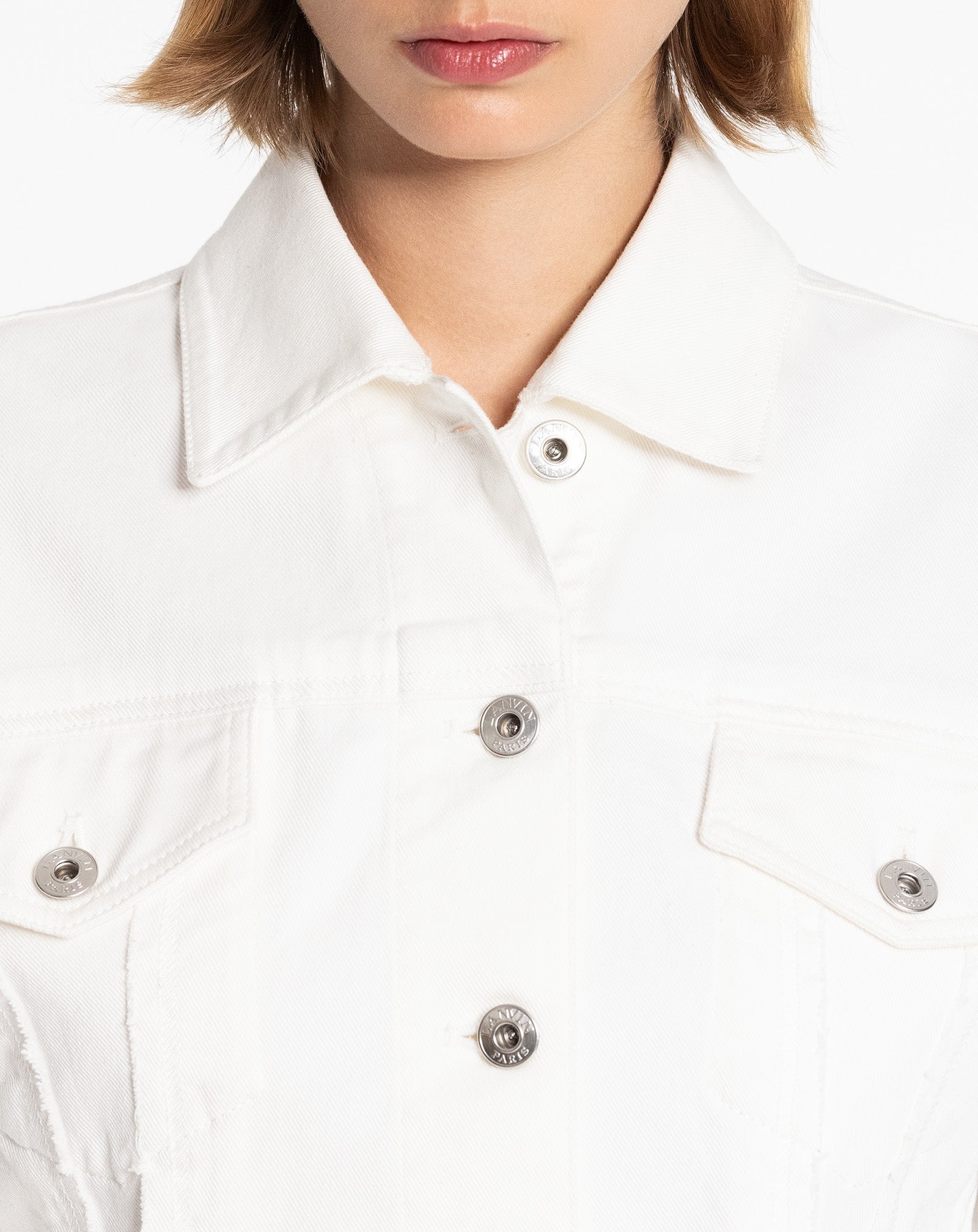LANVIN WOMEN'S OPTIC WHITE FITTED DENIM JACKET