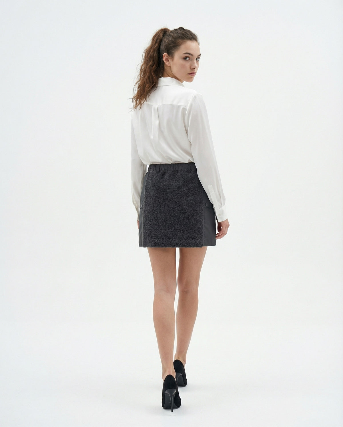 BRUNELLO CUCINELLI WOMEN'S DARK GREY WOOL SKIRT
