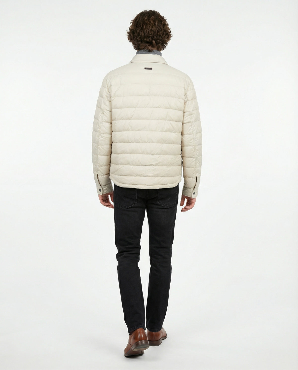 PESERICO MEN'S BEIGE QUILTED PUFFER BOMBER JACKET