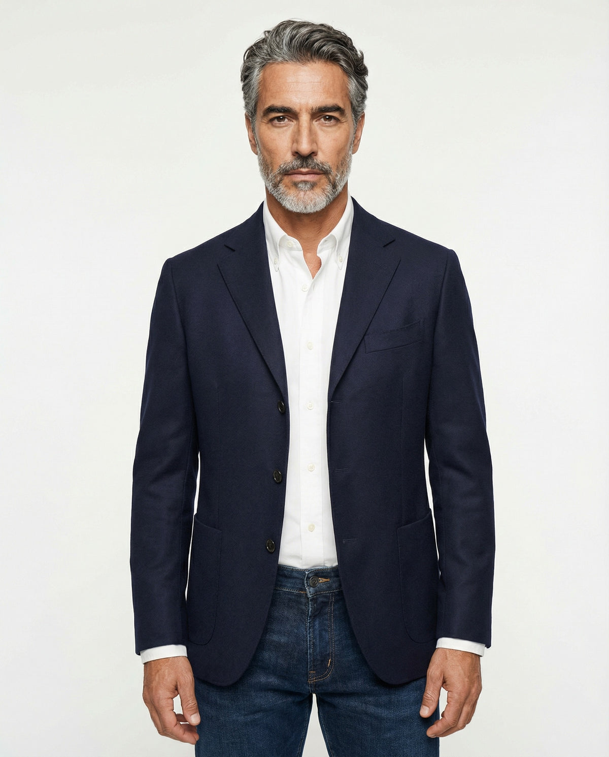 PESERICO MEN'S NAVY LINEN THREE-BUTTON BLAZER