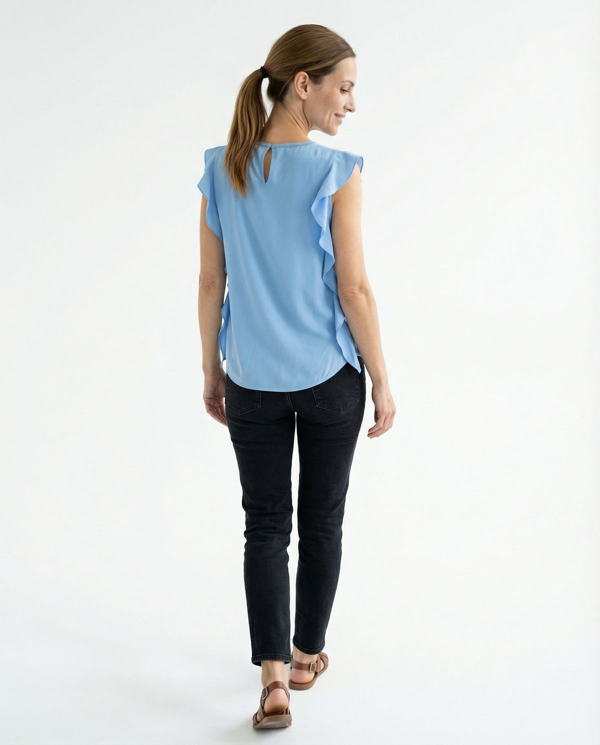 PESERICO WOMEN'S MAJOLICA BLUE SILK SLEEVELESS BLOUSE