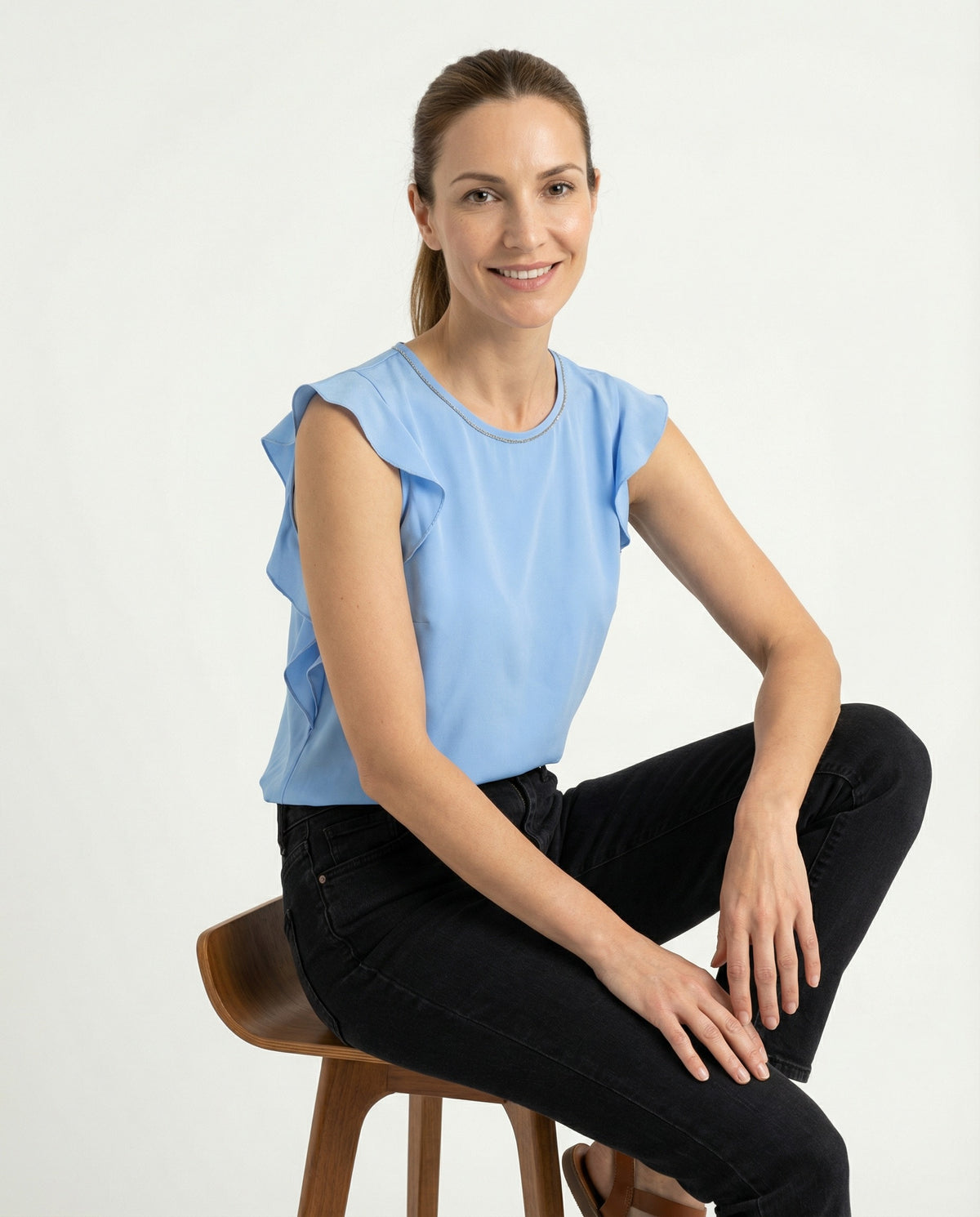 PESERICO WOMEN'S MAJOLICA BLUE SILK SLEEVELESS BLOUSE