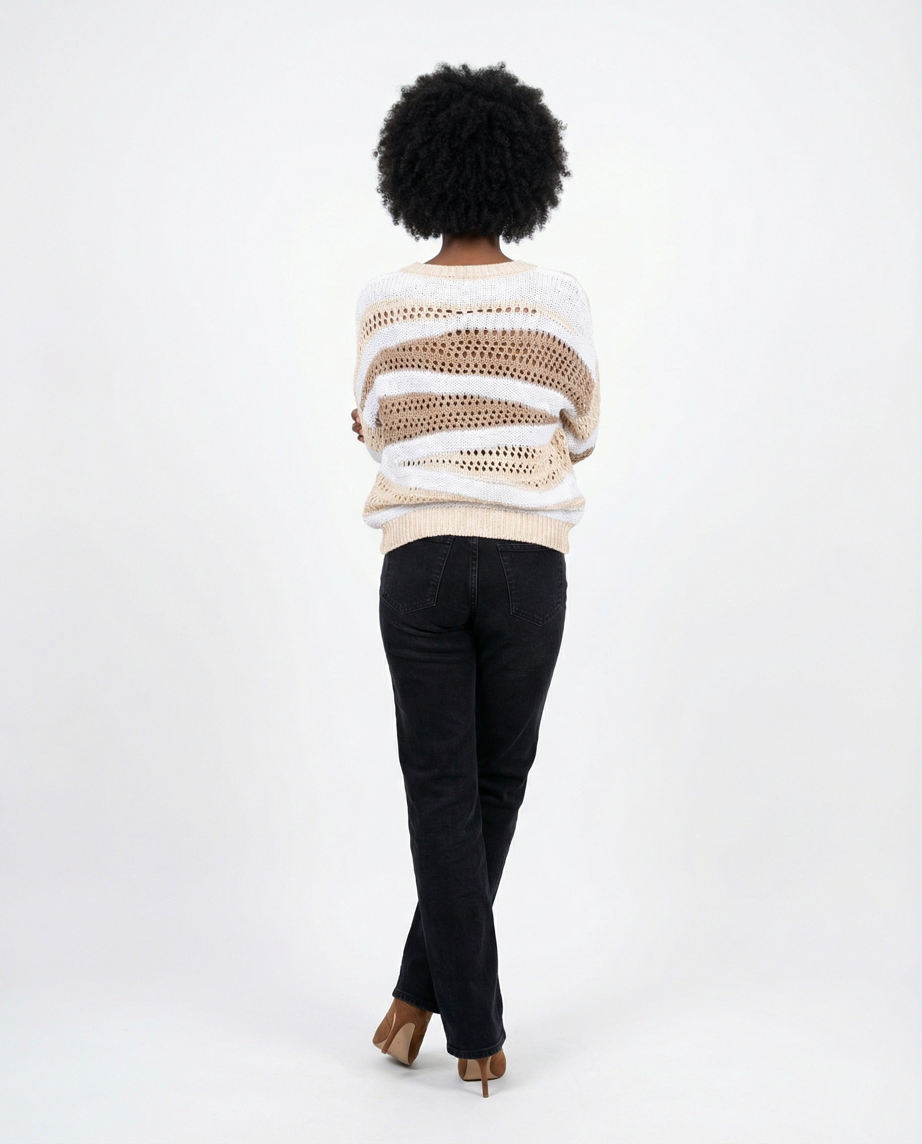 PESERICO WOMEN'S NATURAL BEIGE KNIT PULLOVER SWEATER