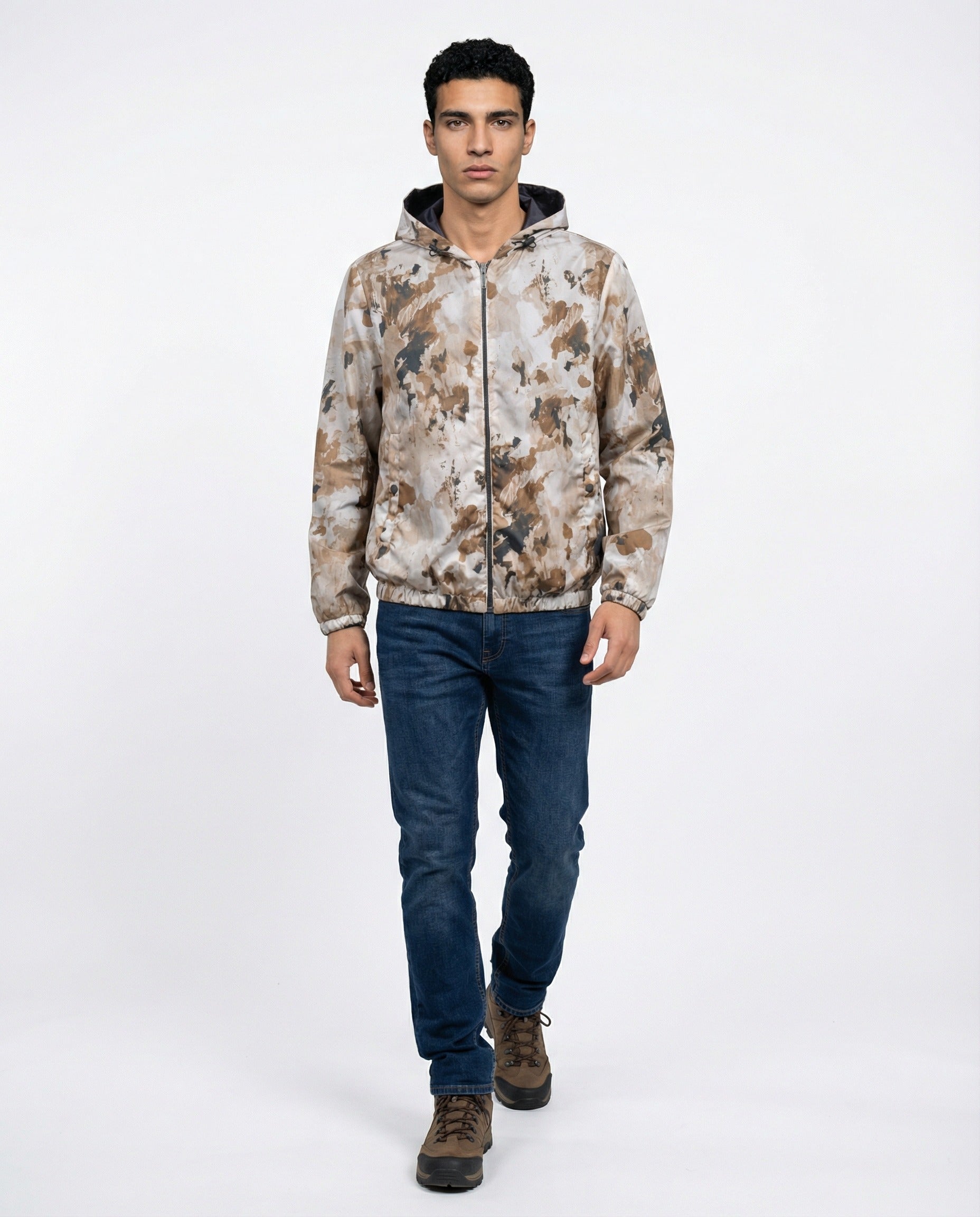 PESERICO MEN'S CAMO REVERSIBLE ZIP-UP HOODIE JACKET