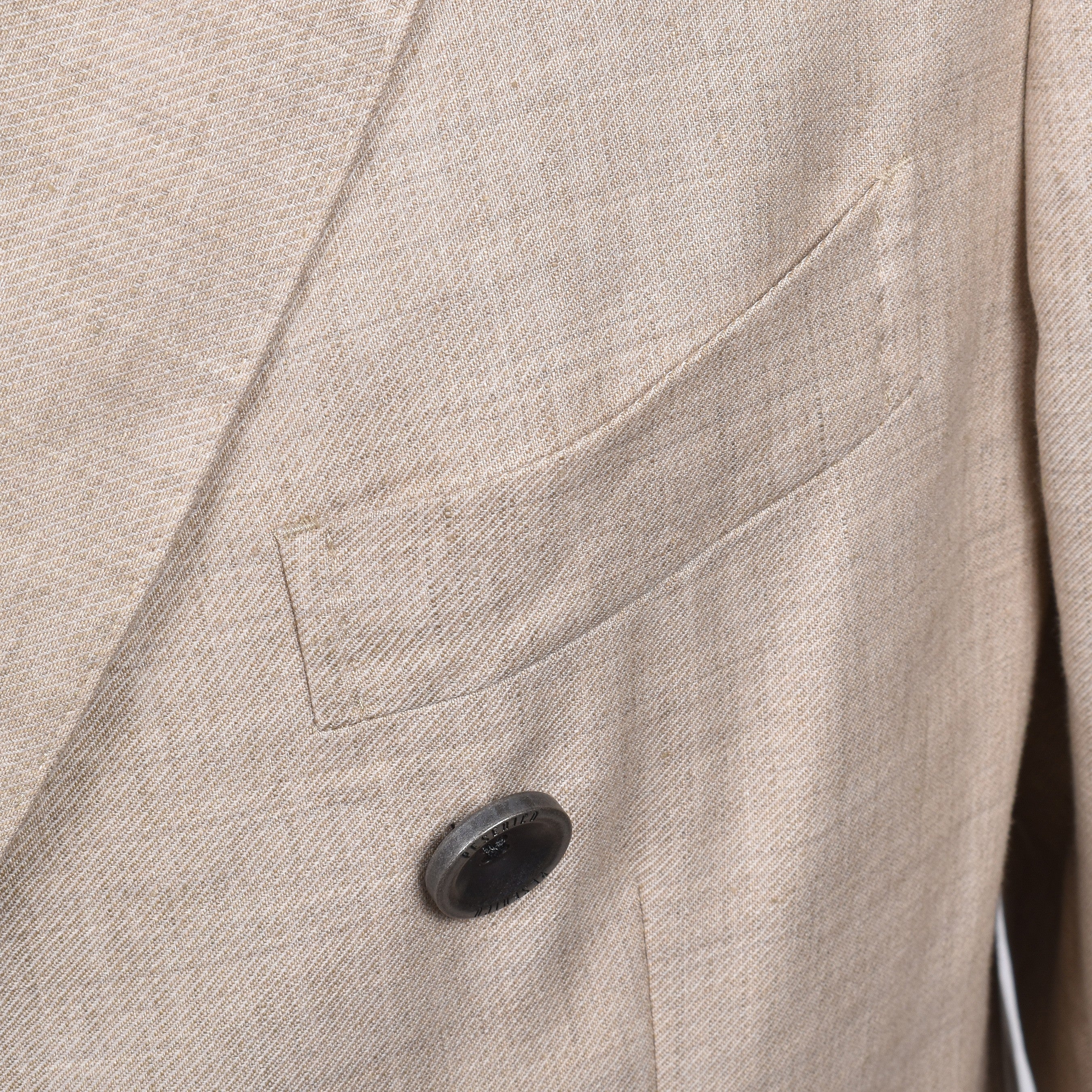 PESERICO MEN'S BEIGE LINEN DOUBLE-BREASTED BLAZER
