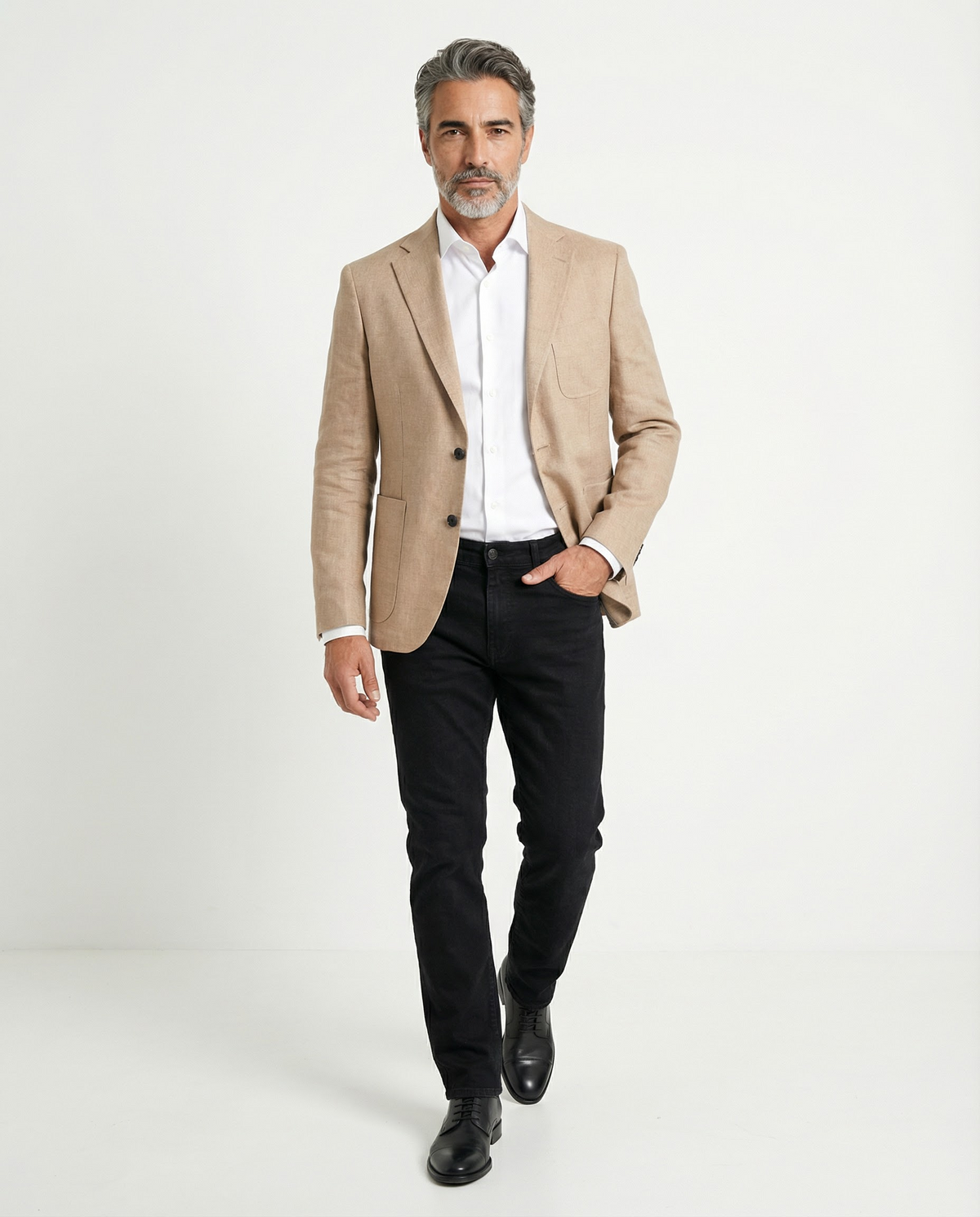 PESERICO MEN'S BEIGE LINEN THREE-BUTTON BLAZER