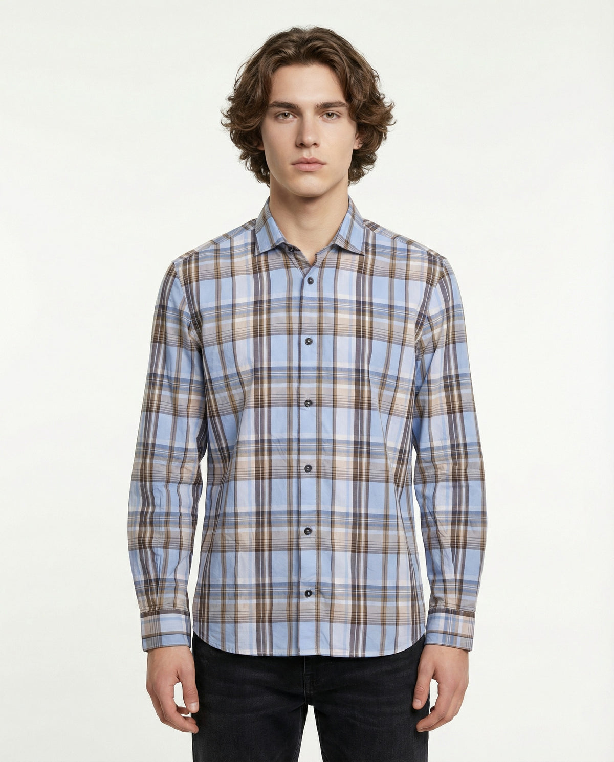 PESERICO MEN'S BLUE PLAID BUTTON-DOWN SHIRT