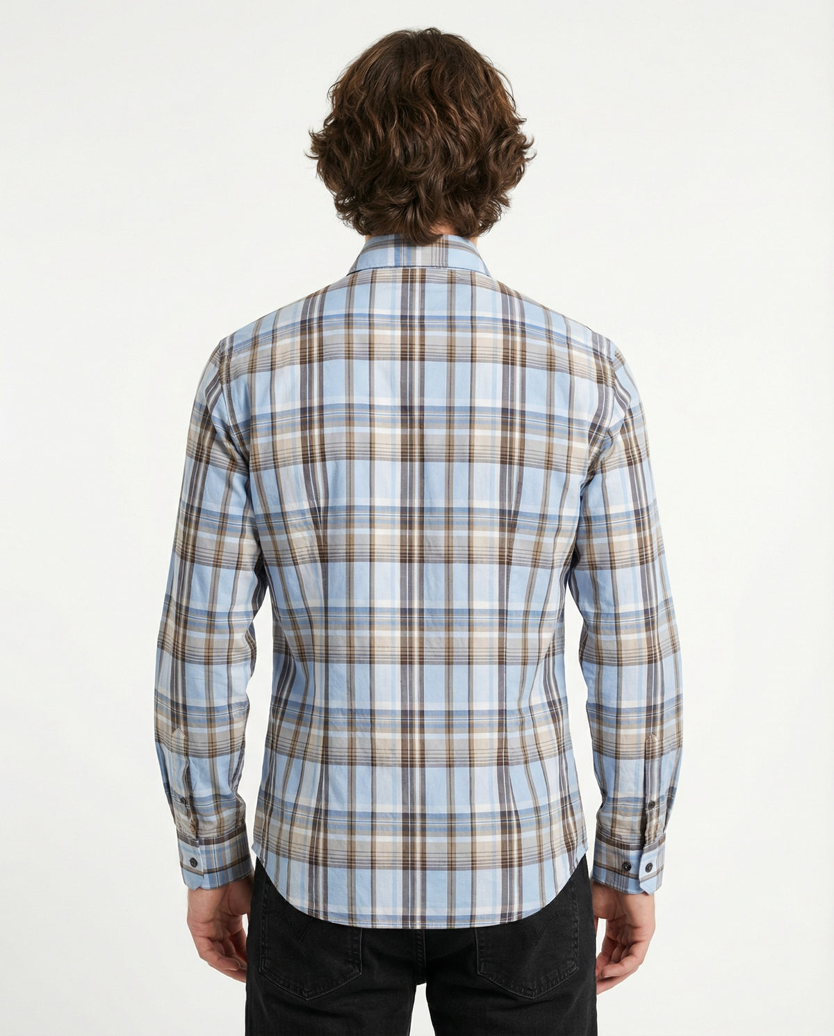 PESERICO MEN'S BLUE PLAID BUTTON-DOWN SHIRT