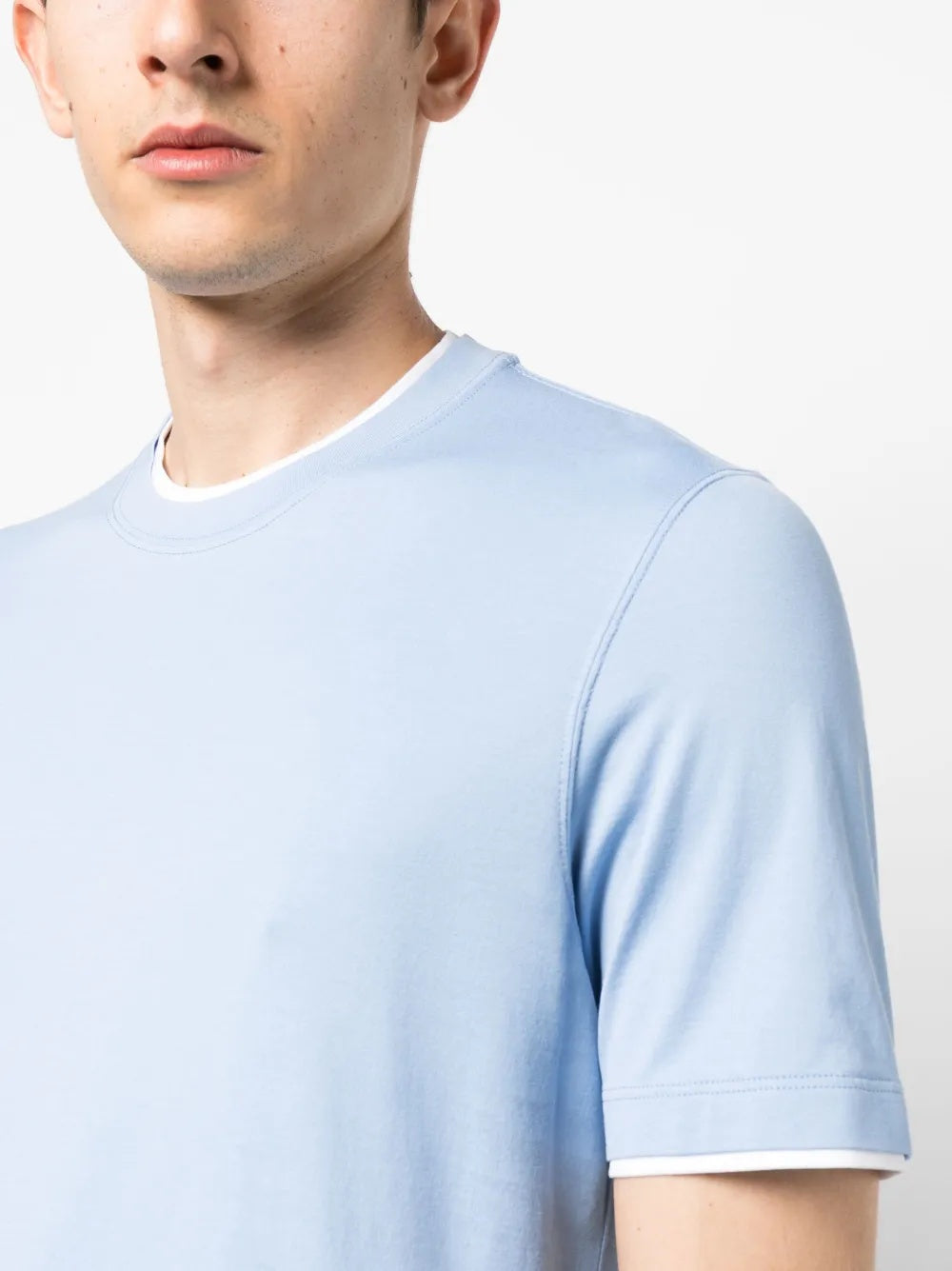 BRUNELLO CUCINELLI MEN'S LIGHT BLUE SHORT SLEEVE T-SHIRT