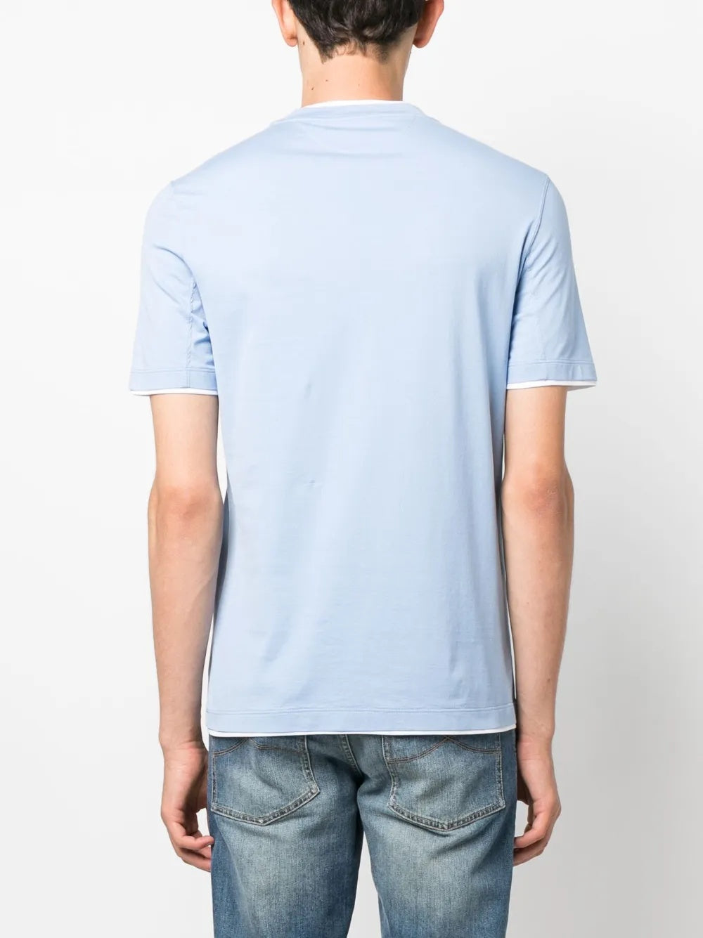 BRUNELLO CUCINELLI MEN'S LIGHT BLUE SHORT SLEEVE T-SHIRT