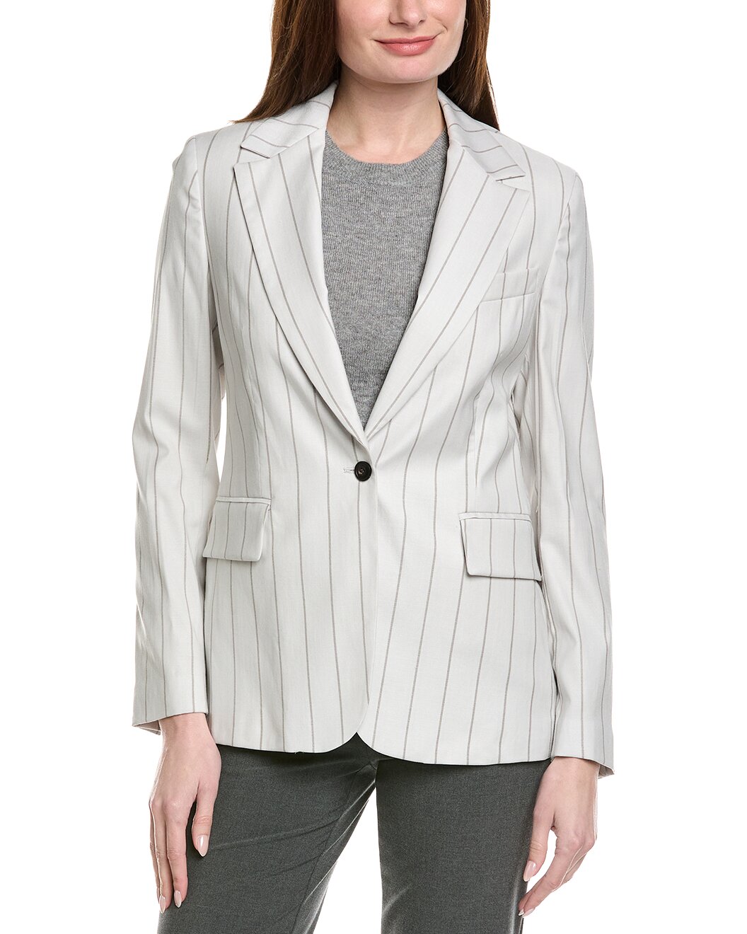 ELEVENTY WOMEN'S IVORY PINSTRIPE DESTRUCTURED BLAZER