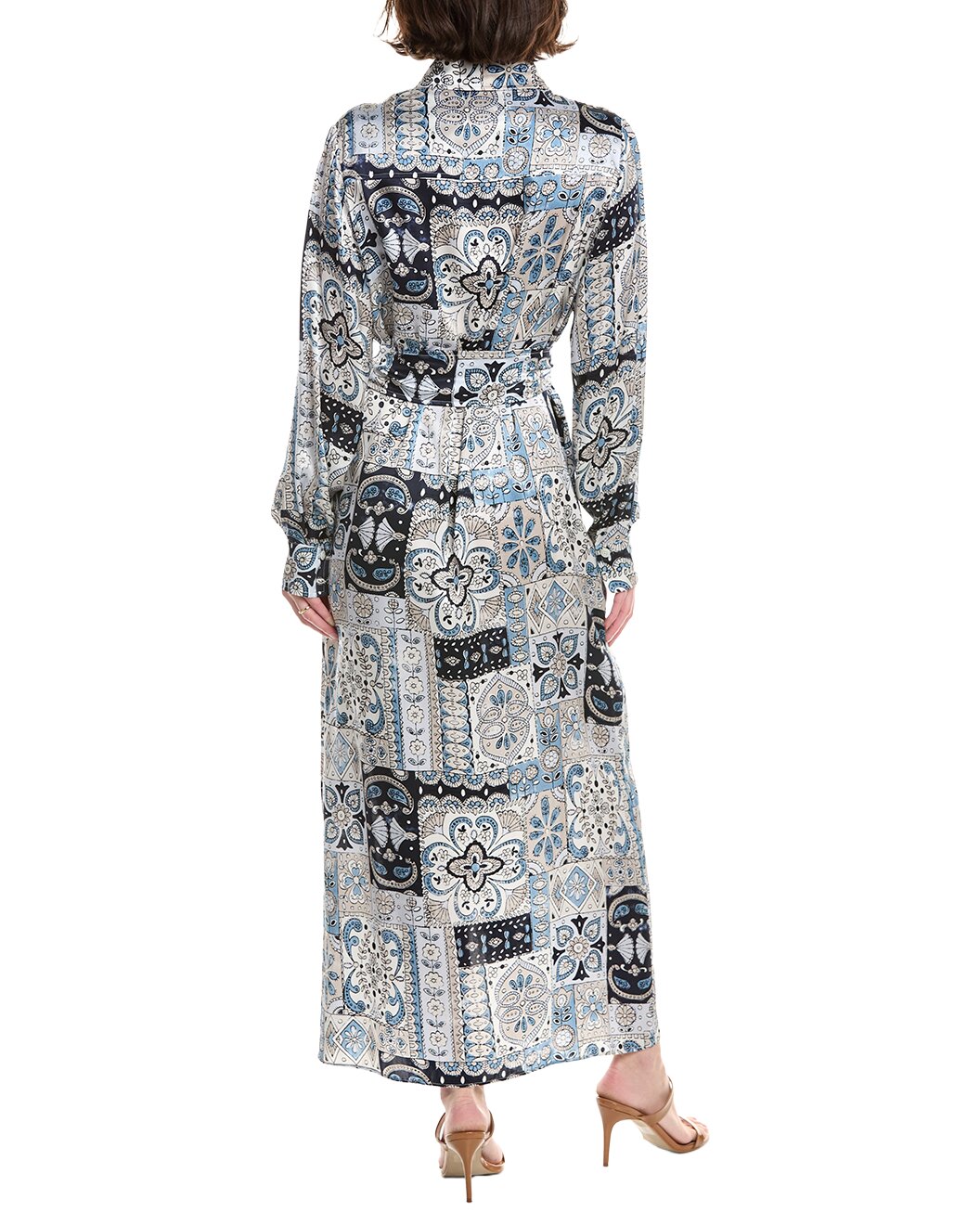 ELEVENTY WOMEN'S BLUE PATTERNED LONG DRESS WITH BELT