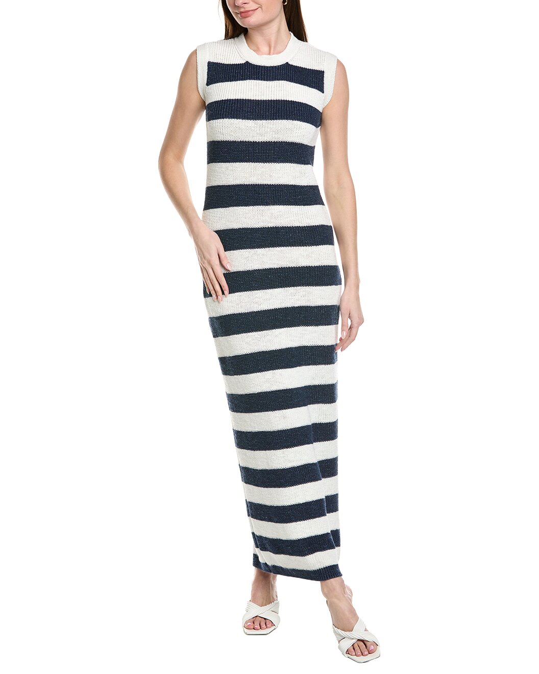 ELEVENTY WOMEN'S WHITE NAVY STRIPED KNIT MAXI DRESS