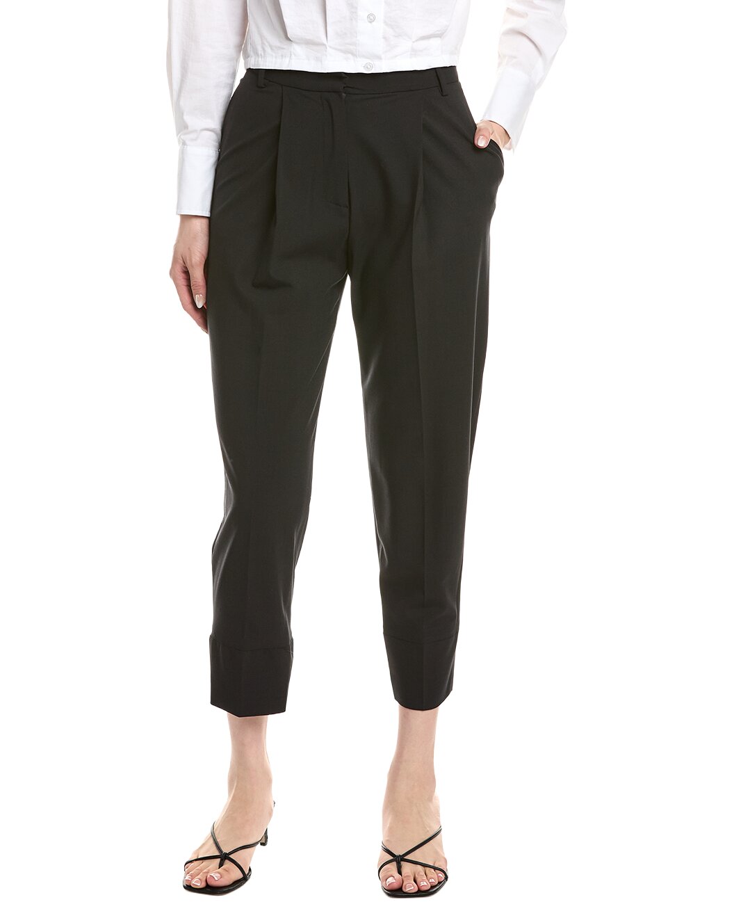 ELEVENTY WOMEN'S BLACK TAILORED TROUSERS WITH WELT POCKETS