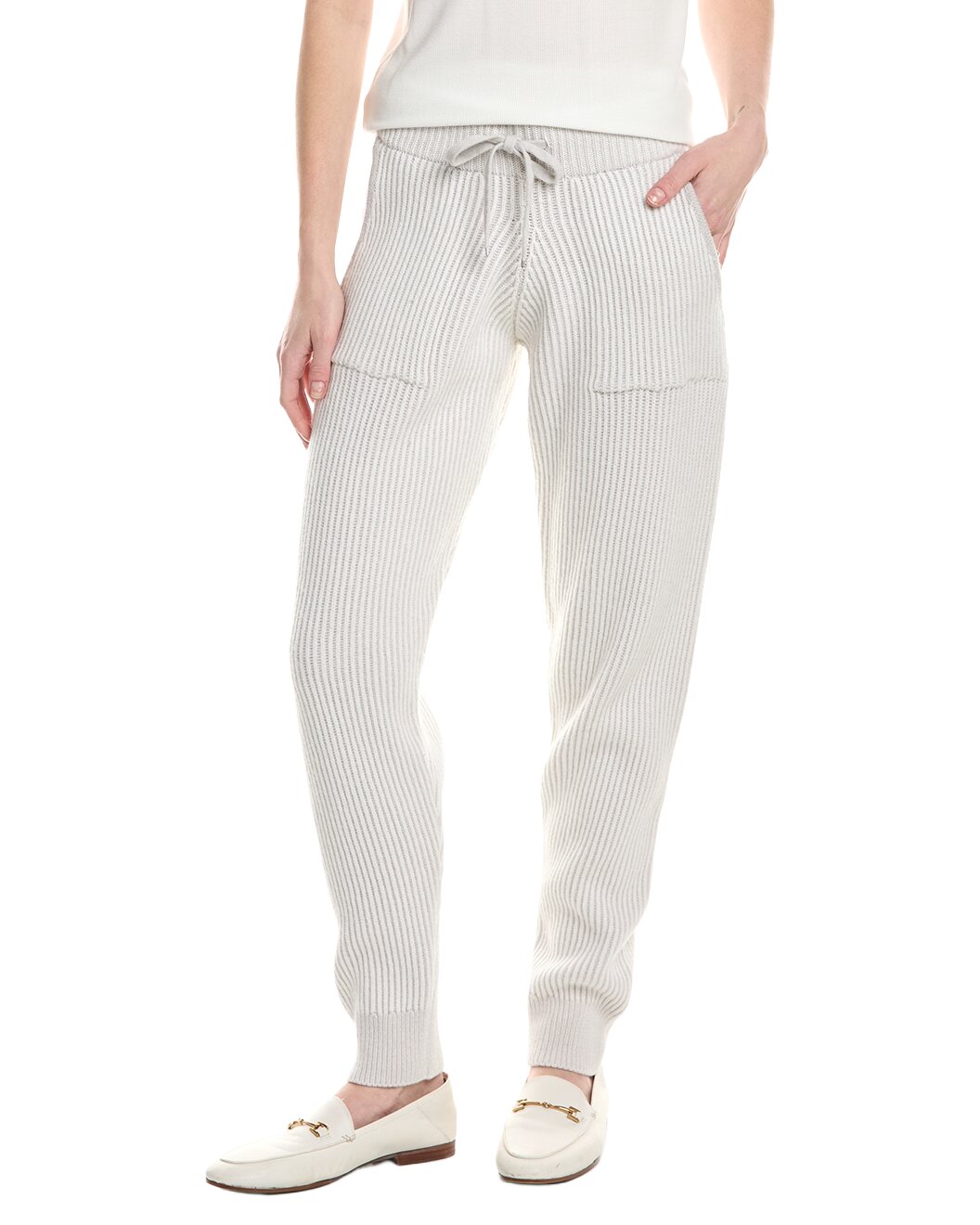 ELEVENTY WOMEN'S WHITE-GREY KNIT DRAWSTRING TROUSERS